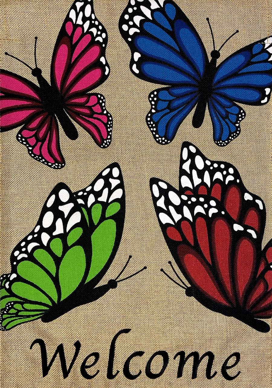 Butterfly Welcome Spring Burlap House Flag Butterflies 28" x 40" Briarwood Lane