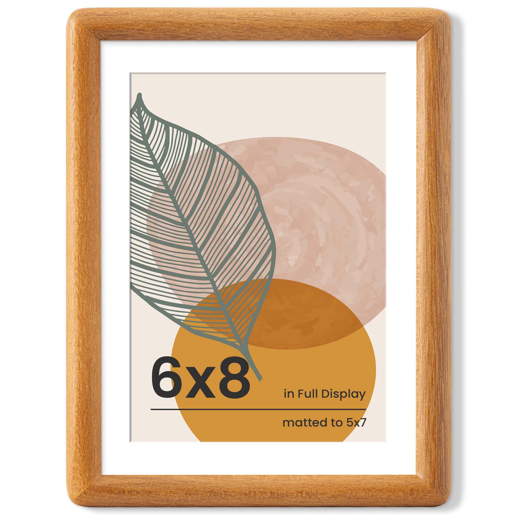 Axeman 6x8 Picture Frame - Solid Teak Wood Frame With Mat for 5x7 - Rounded Corner 6x8 Frame with Tempered Glass for Tabletop Display