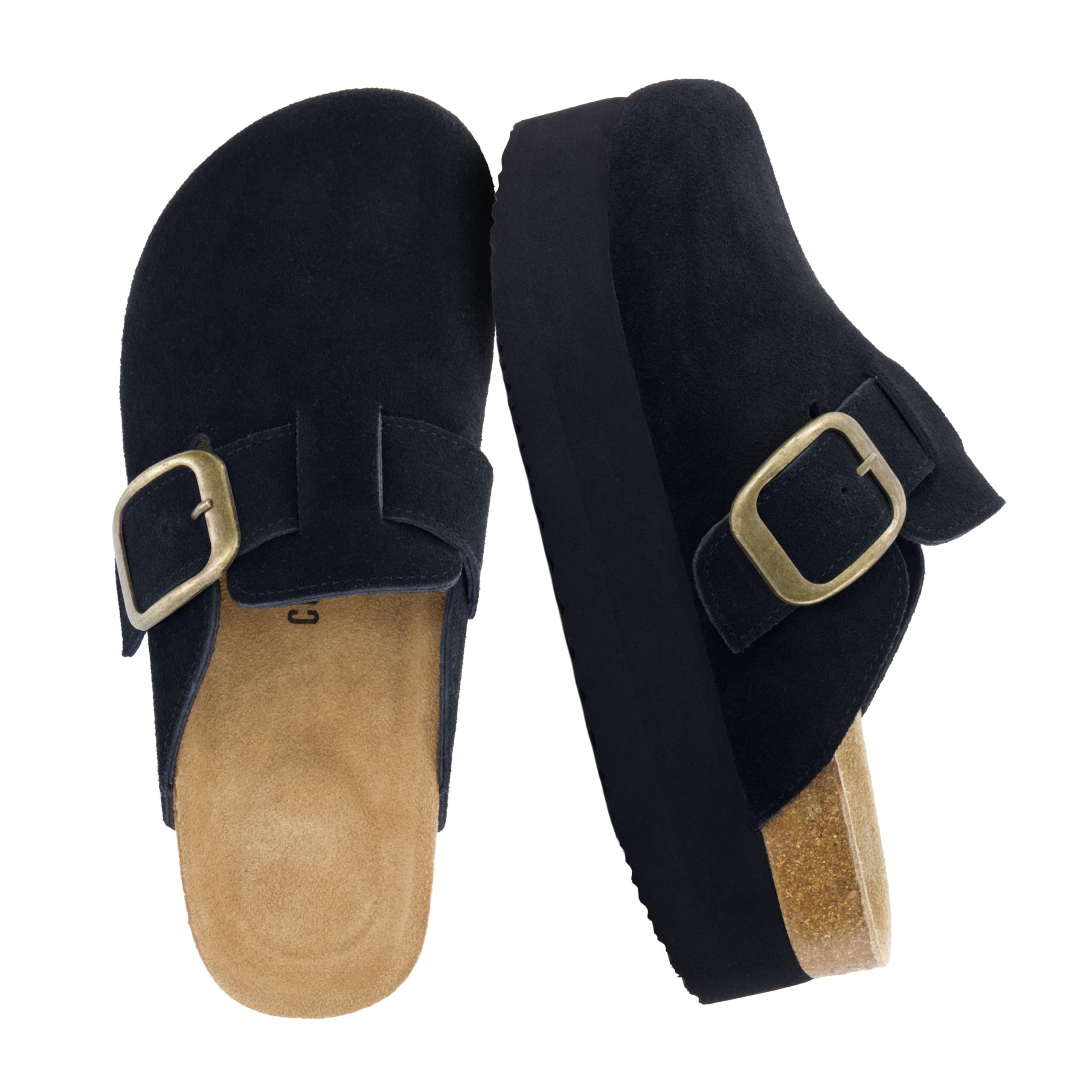 CUSHIONAIRE Women's Granola *Previous Buckle Issue Fixed* Genuine Suede Cork Footbed Platform Clog, +Comfort, Wide Widths Available