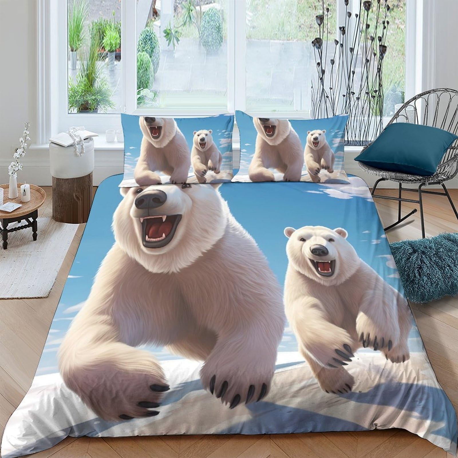 Ctjqhvkz Style-6 3D Printed Cartoon Polar Bear Fitted Sheet Microfiber Soft Anti-Slip Animal Bed Cover For Bedroom Dorm Decor Single（135X200cm）