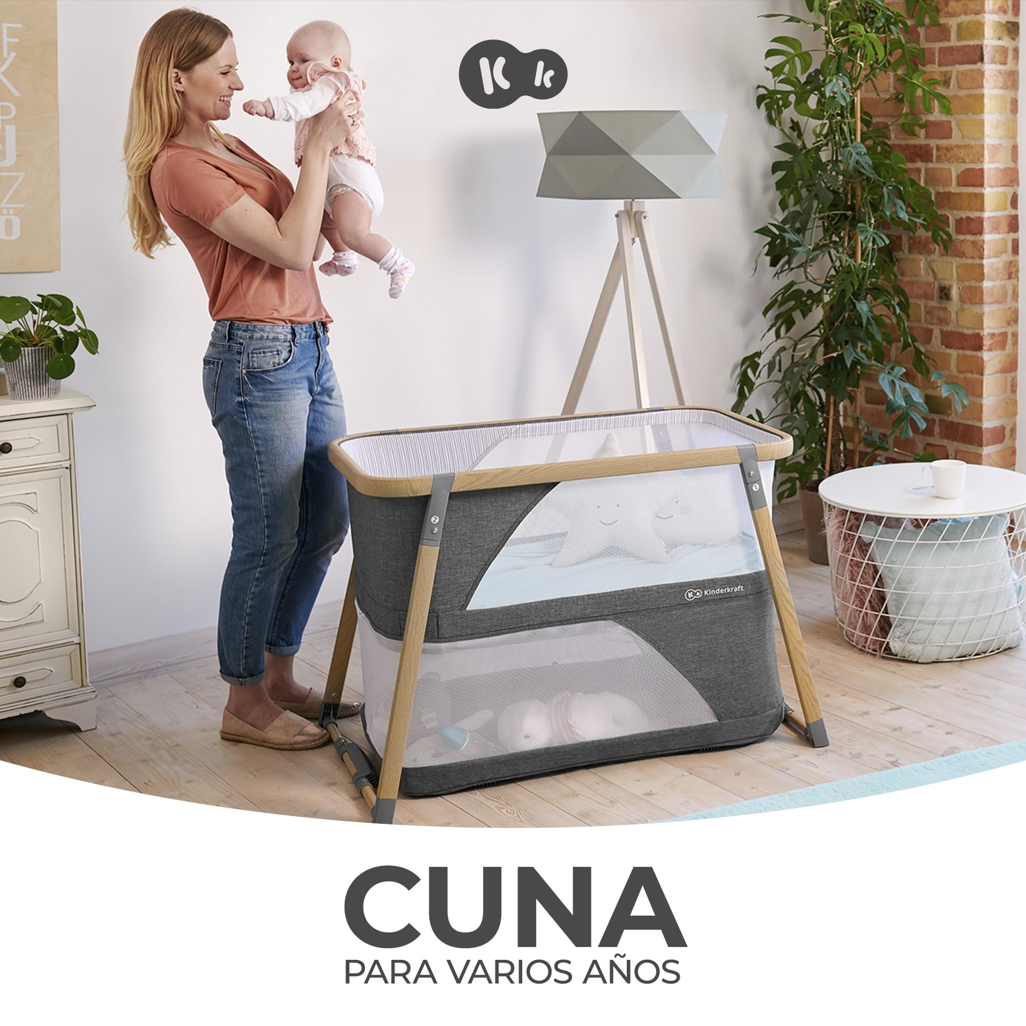 kk Kinderkraft Cuna de Viaje Plegable SOFI, 4 en 1, Colecho, Función Balanceo, Gris