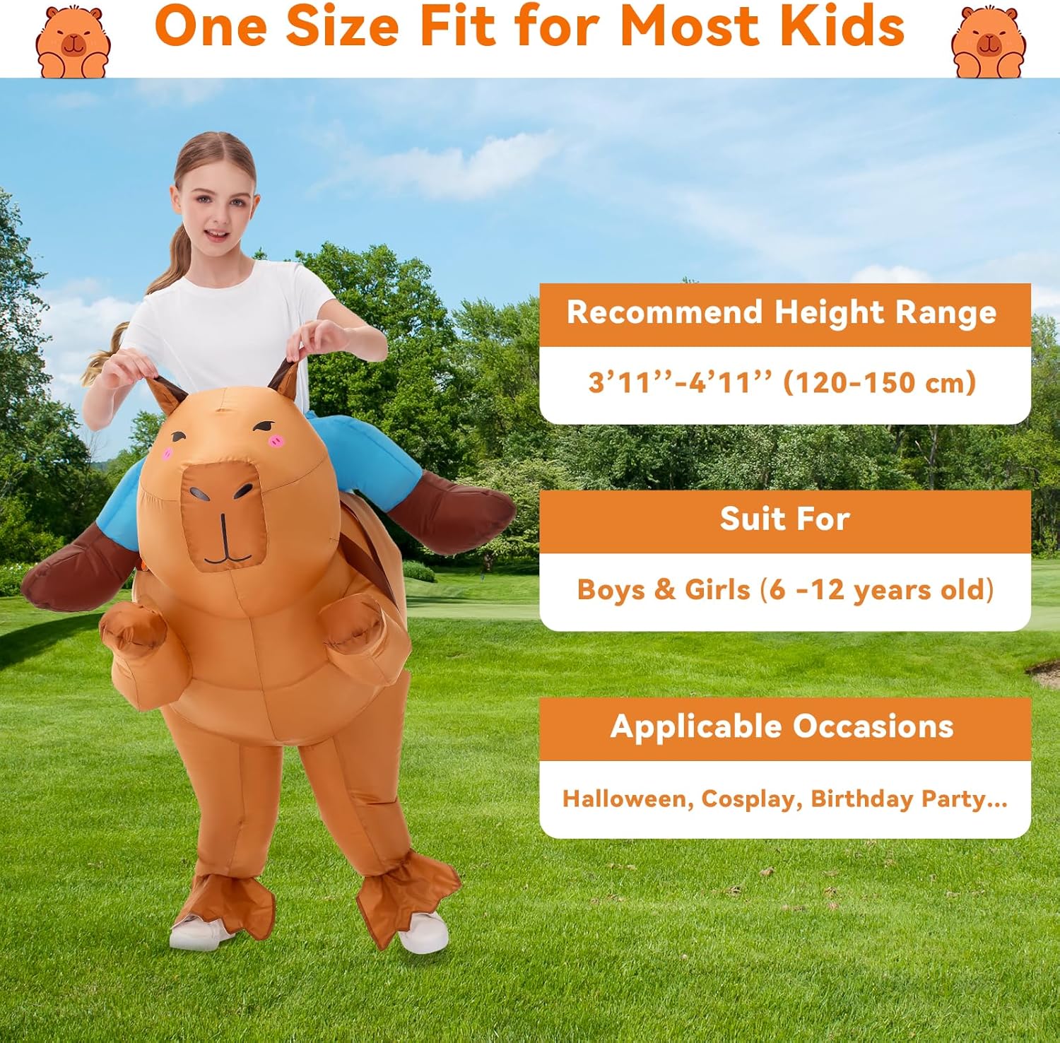 Inflatable Capybara Costume Kids,Kids Blow Up Costumes Halloween Costumes Boys Girls Funny Ride on Animal Costume for Cosplay Party - Image 3