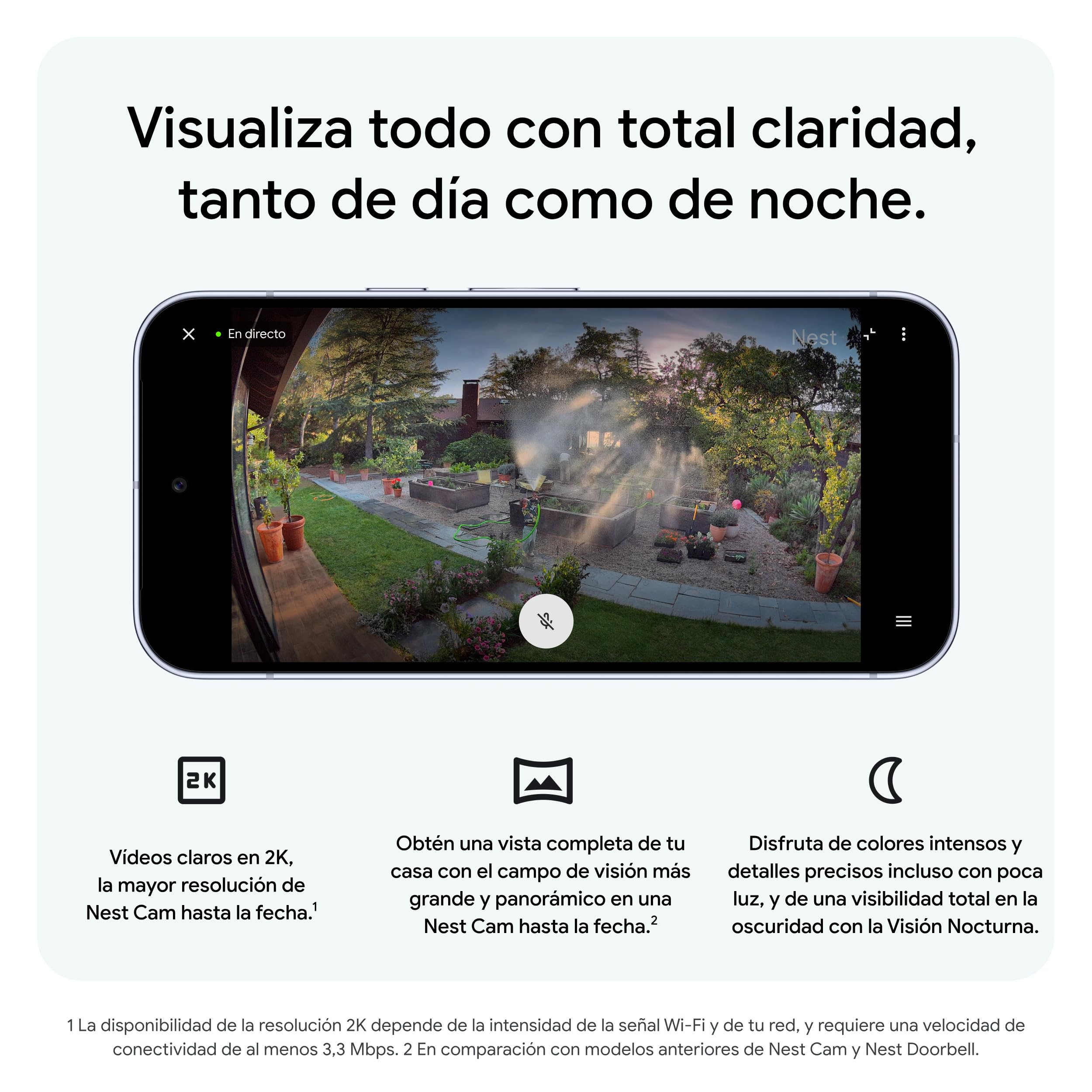 Google Nest CAM Outdoor (con Cable, 2.ª Gen.) - Cámara de Seguridad para Exteriores con vídeo 2K - Funciona con Google Home - Nieve