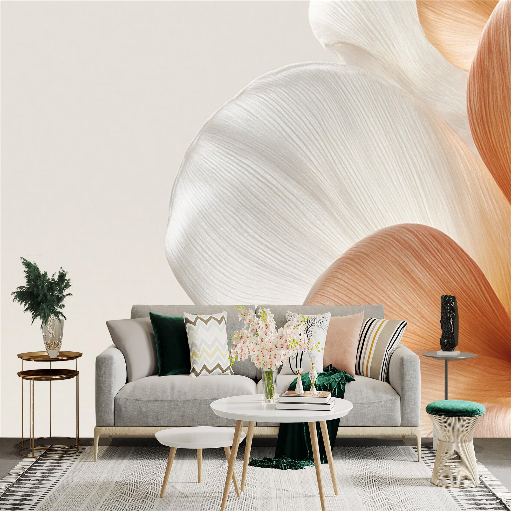 Custom Size Wall Sticker Mural， Soft Neutral Tone Flower Petals， Elegant Botanical Art， Modern Minimalist Decor， for wall Decoration， peelandstick wall Decals.