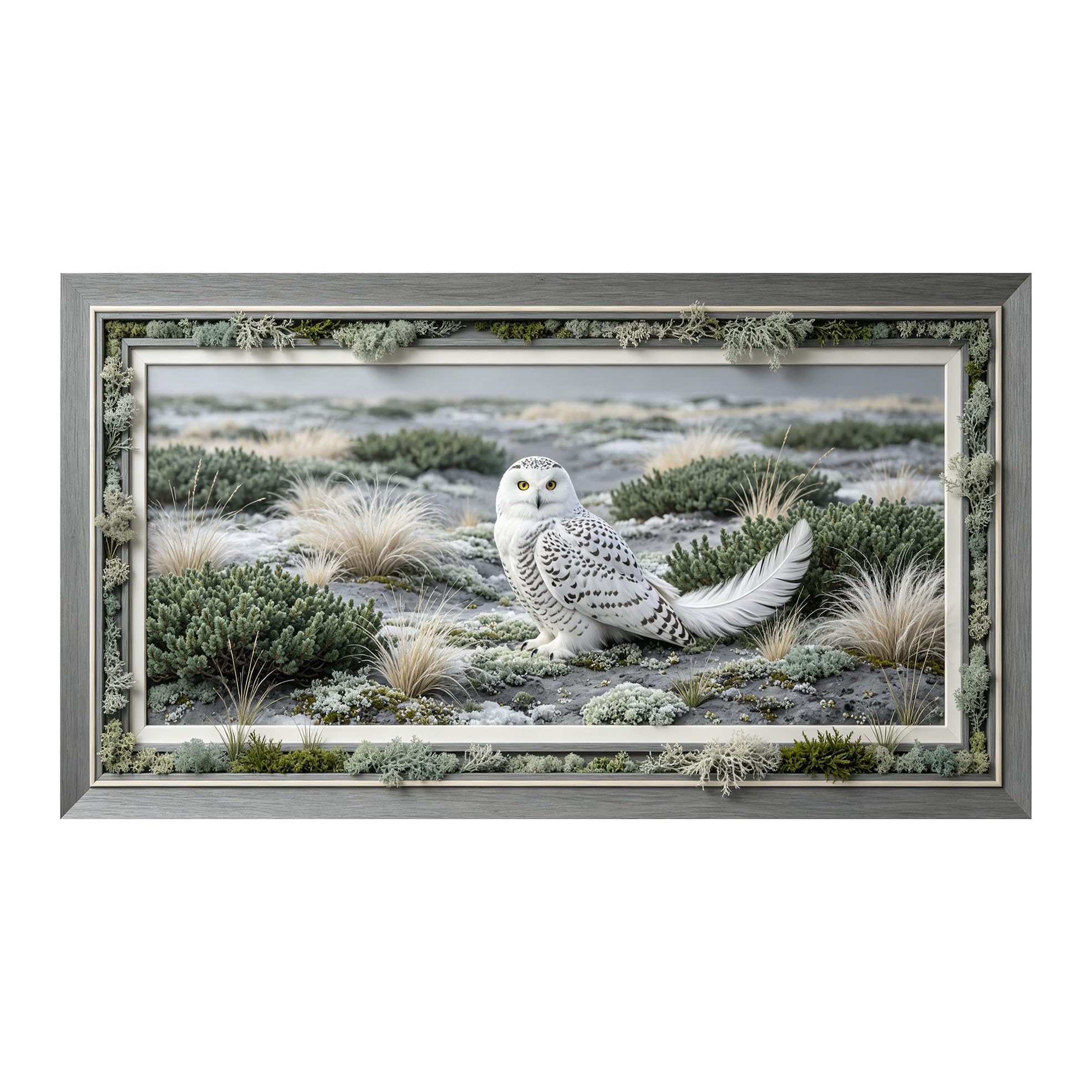 Yzpallescene 3D 3D Framed Wall Art 50cm×90cm Snowy Owl Wilderness Landscape Oil Painting Large Size SelfAdhesive Removable Wall Decor Prints Artwork for Living Room Bedroom Office