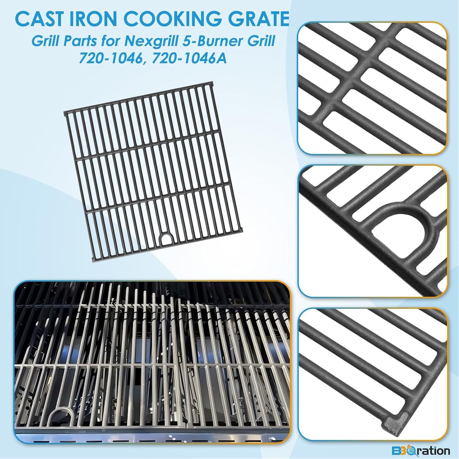 Replacement Parts for Nexgrill 5 Burner 720-1046 720-1046A, Cooking Grate and Heat Shield Kit for Nexgrill 720-1046 Grill Parts 720-1046A for Nexgrill Replacement Parts 5 Burner