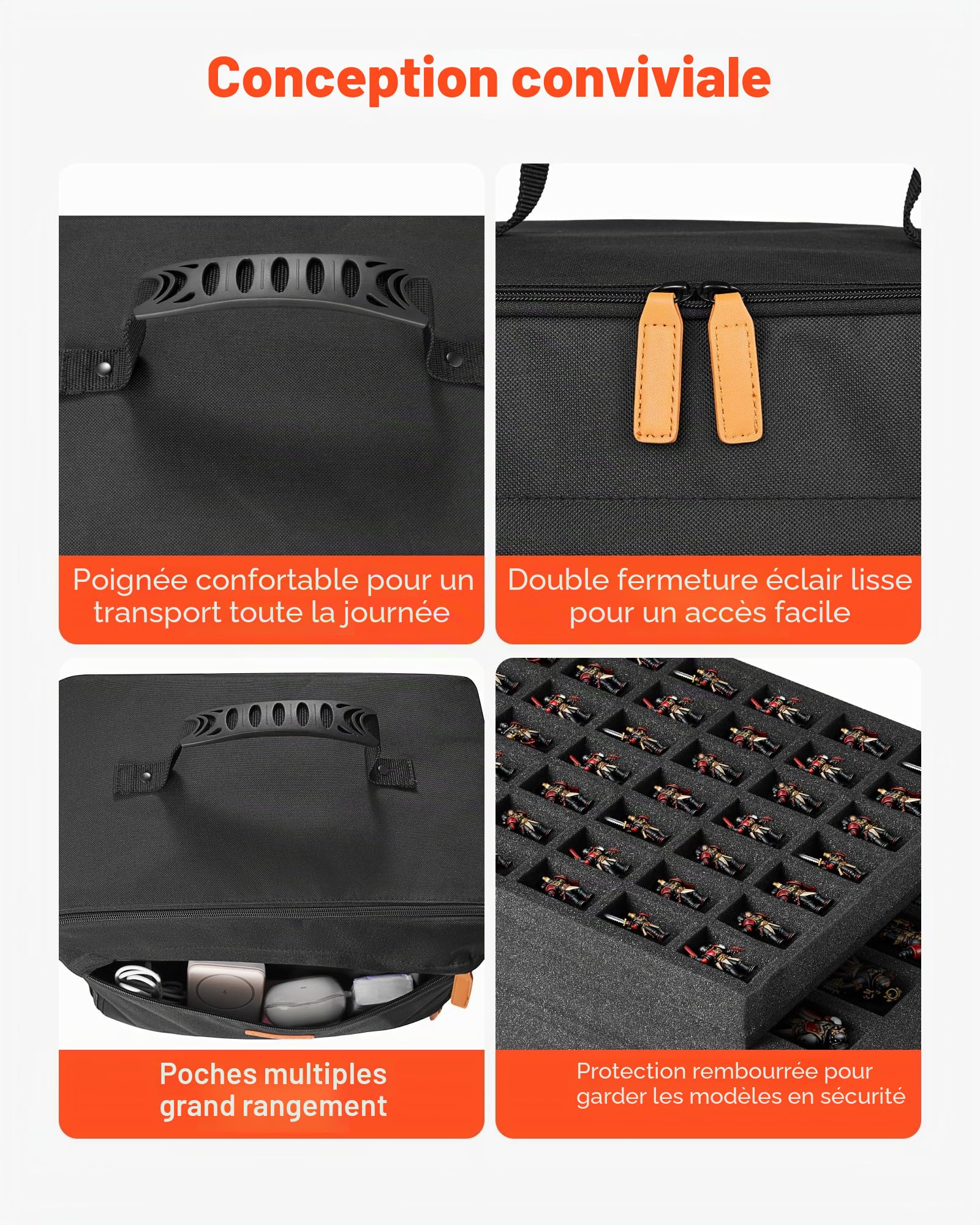 VEVOR Sac Rangement Figurine 57 Emplacements Sac Transport Miniature Échelle 1:500-1:750 Niveau Débutant Grande Capacité Rangement, Bandoulière Réglable, 3 Couches de Mousse, Figurines Non Incluses
