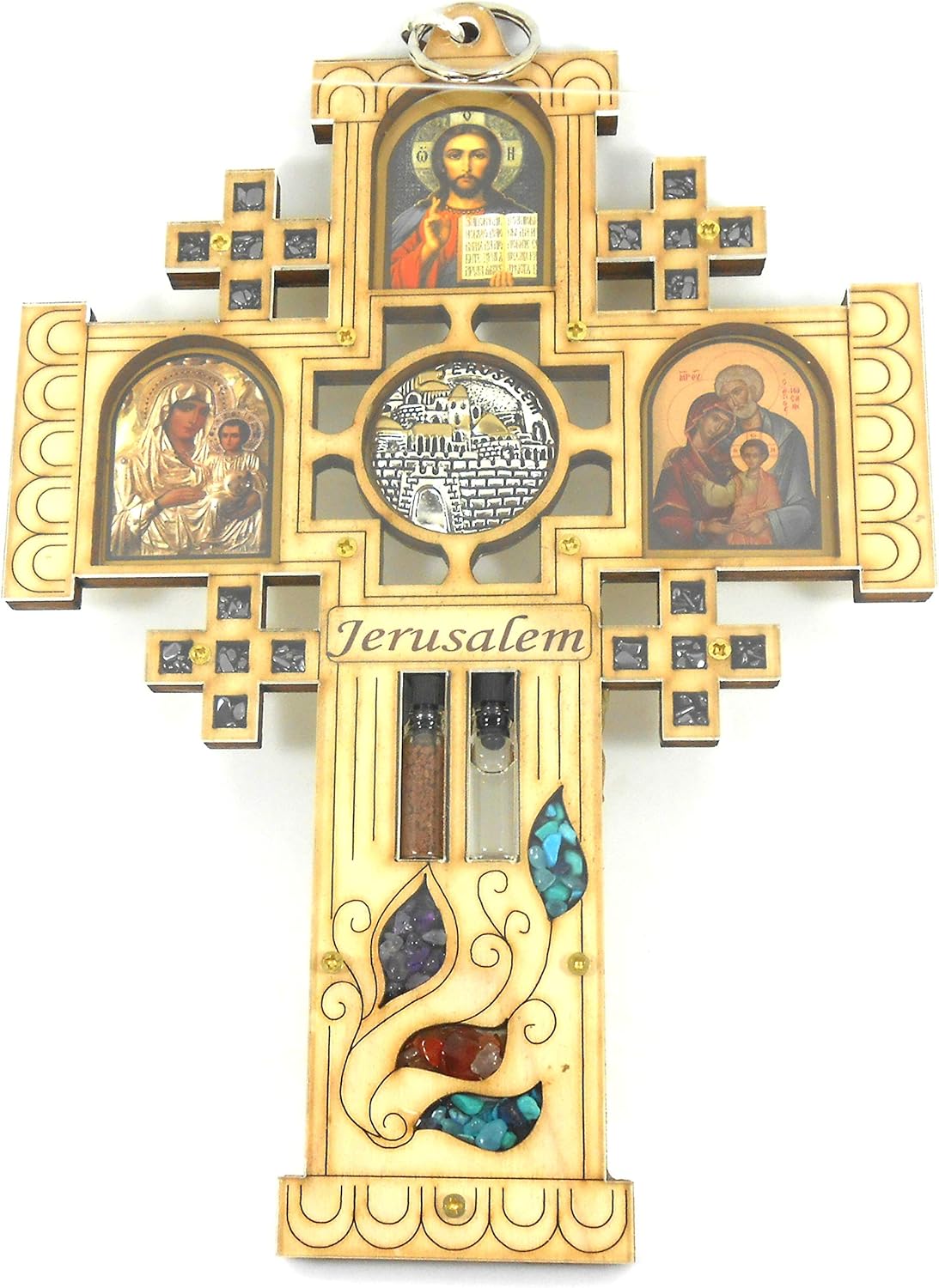 Hengulus Large Wood Jerusalem Cross Wall Decor Hanging Housewarming Orthodox Greek Christian Religious Charm Icon Gift Holy water Earth