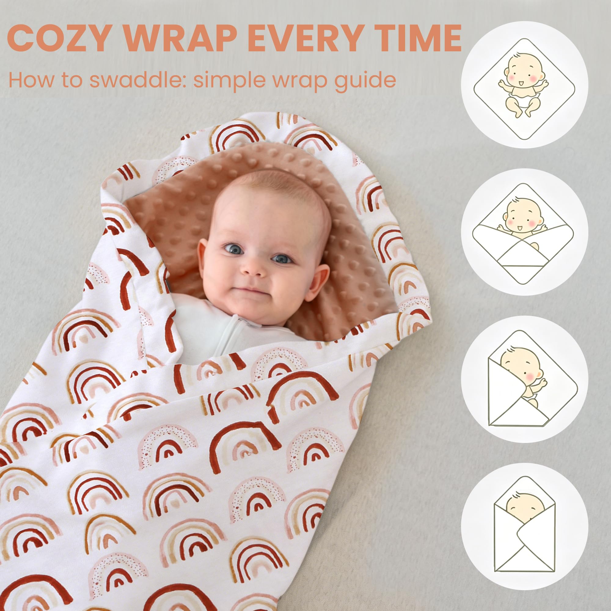 Miracle Baby Coperta Avvolgente in Cotone 90x90cm, Copertina Multifunzionale Universale per Neonati, Passeggino, Ovetto e Seggiolino Auto, Reversibile per Quattro Stagioni, Arcobaleno
