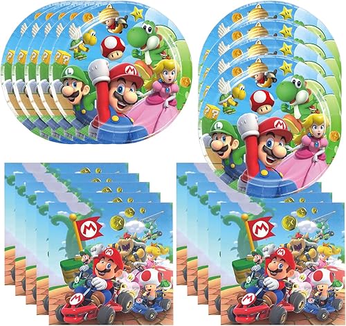GYSIXGAOSU El paquete de 40 suministros para fiesta de Mario incluye 20 platos, 20 servilletas para la decoración de fiesta de cumpleaños de Mario