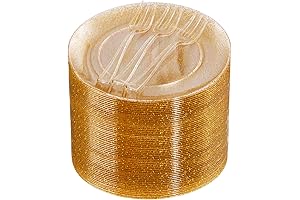 200 Sets Gold Glitter Cupcake/Dessert Plates with 100 Disposable Plastic Forks