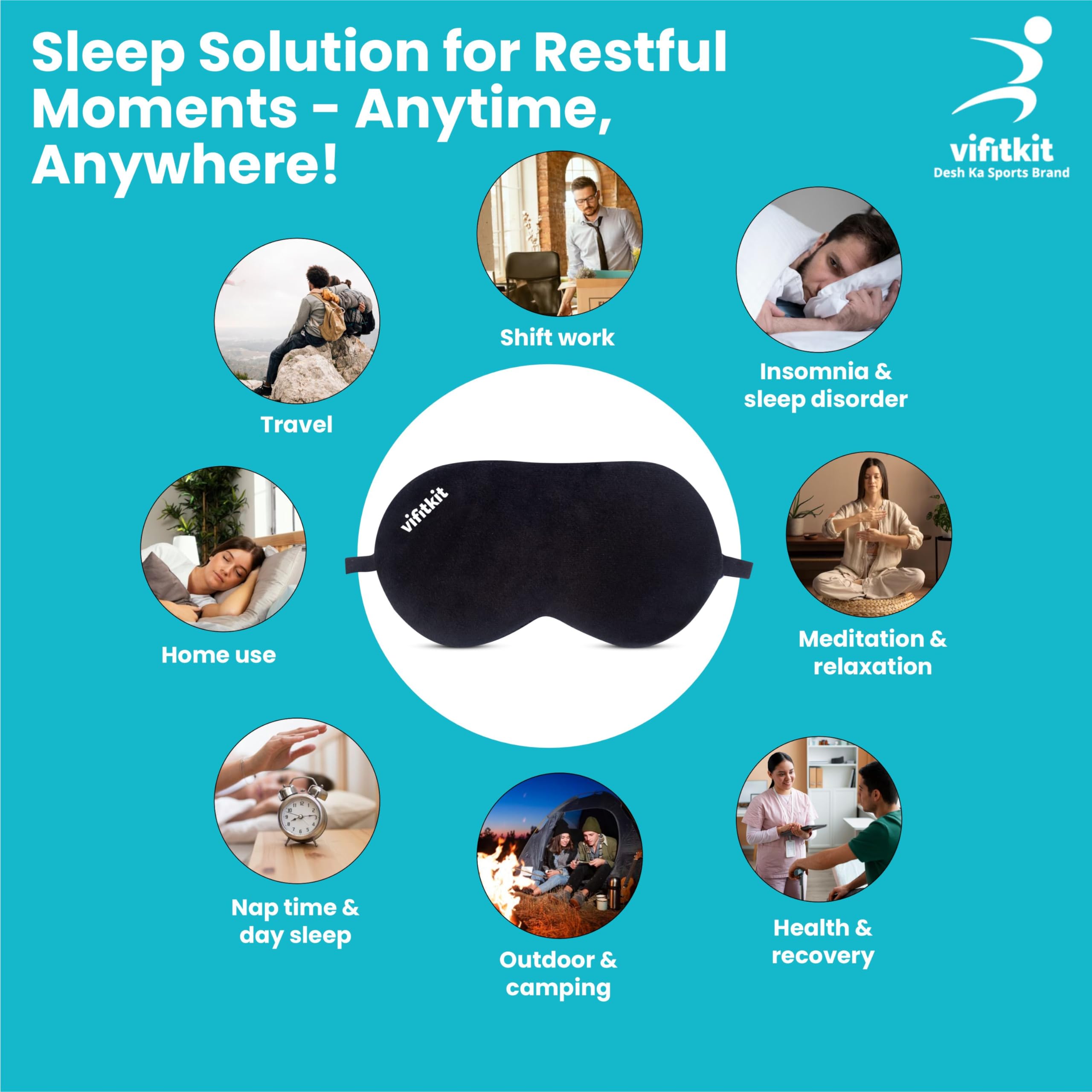 VFK by Trendy Home Eye Mask For Sleeping With Adjustable Strap, Premium Sleeping Mask for Men, Women and Kids, Blind Fold For Comfortable Sleep, Travelling Sleep Mask, Sleeping Eye Mask (Black) - Image 7 thumbnail
