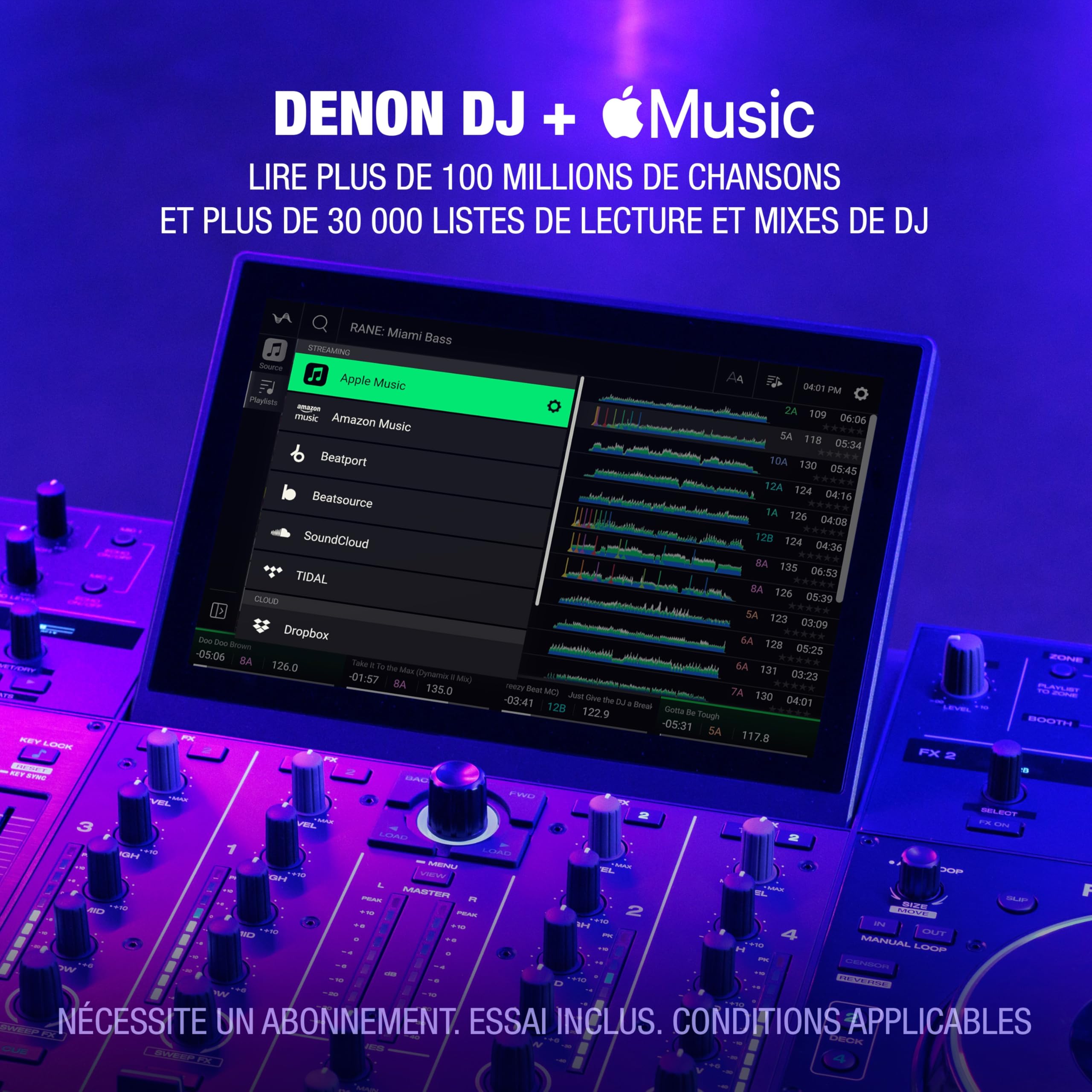 Denon DJ PRIME 4+ Contrôleur DJ Autonome avec Séparation Stem Sur 4 Platines, Streaming Wi-Fi, Drop Sampler, Écran Tactile 10.1", Contrôle Éclairage, Noir