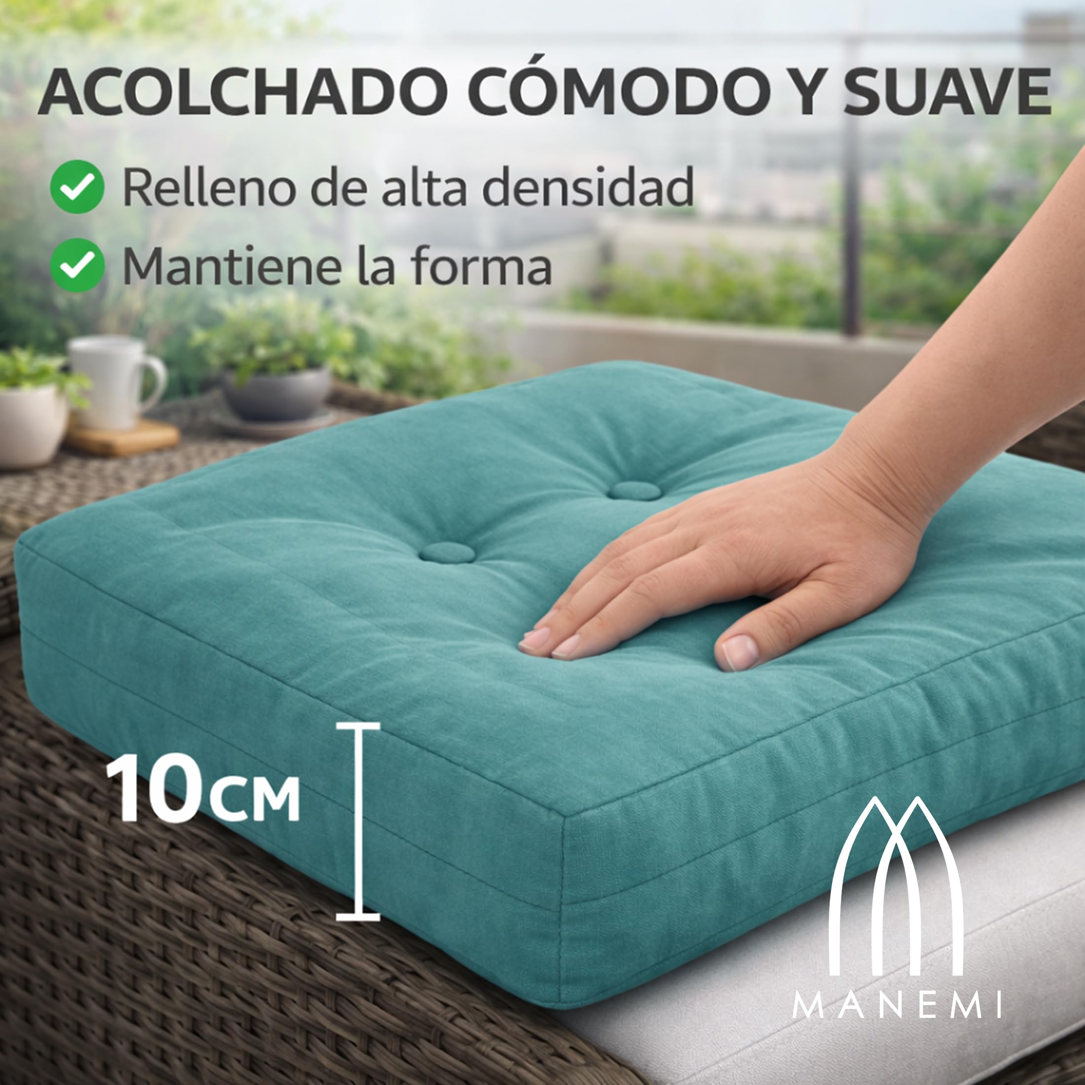 MANEMI Juego de 2 Cojnes de Suelo Acolchado 45x45x10cm, Cojines para Palets, Banco, Silla y Suelo, Asiento Cómodo Decorativo para Interior y Exterior. Juego de 2 Cojnes Decorativo