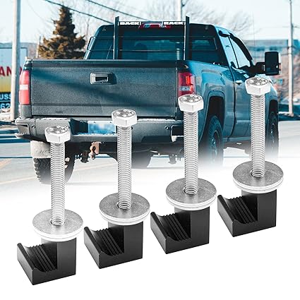 4 Pack No Drill Universal Truck Toolbox Mounting Kit,Aluminium Alloy Firmly Bridges the Toolbox Cable Tie J Hook (Black)