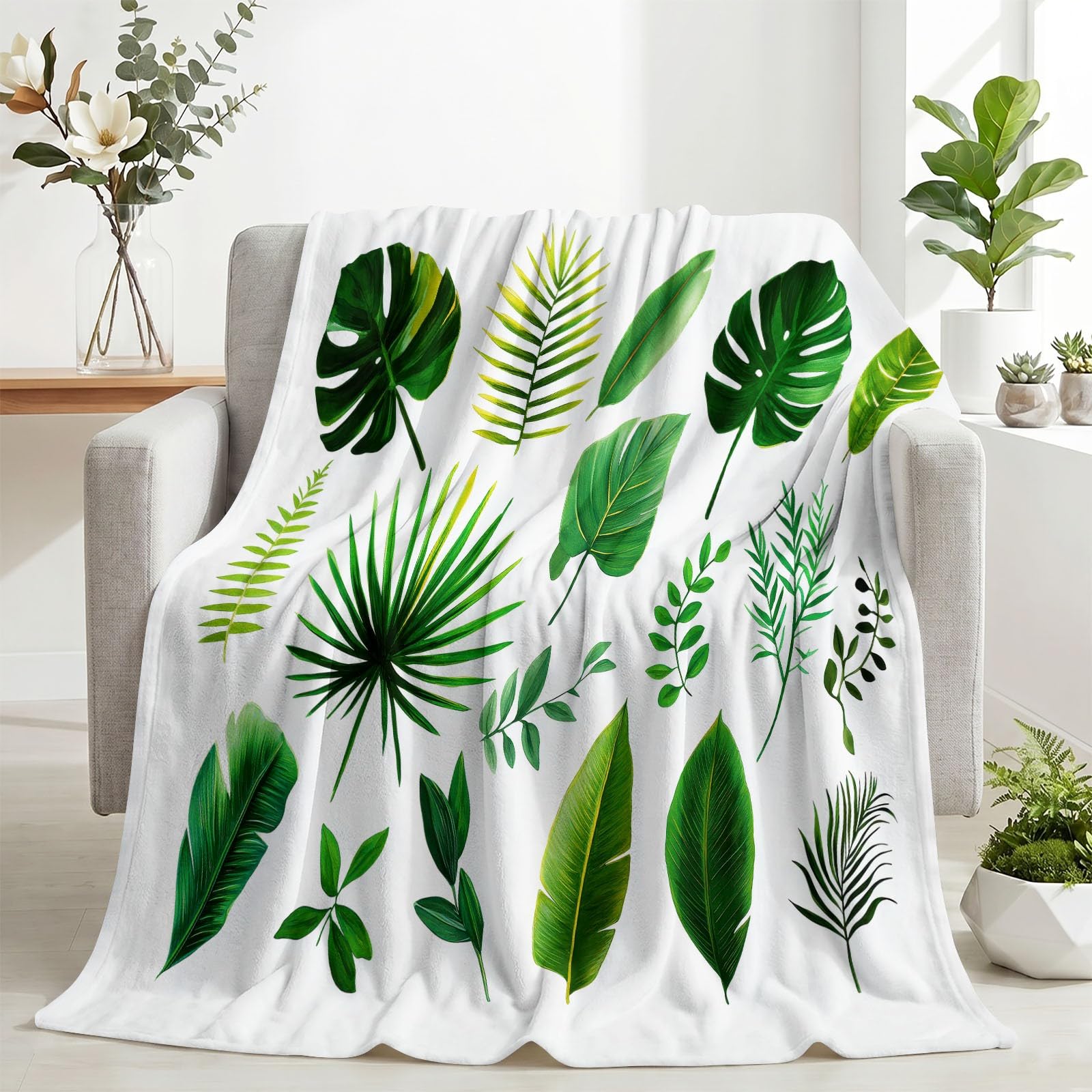 Generisch Monstera liście palmowe flanelowy koc na sofę i łóżko
