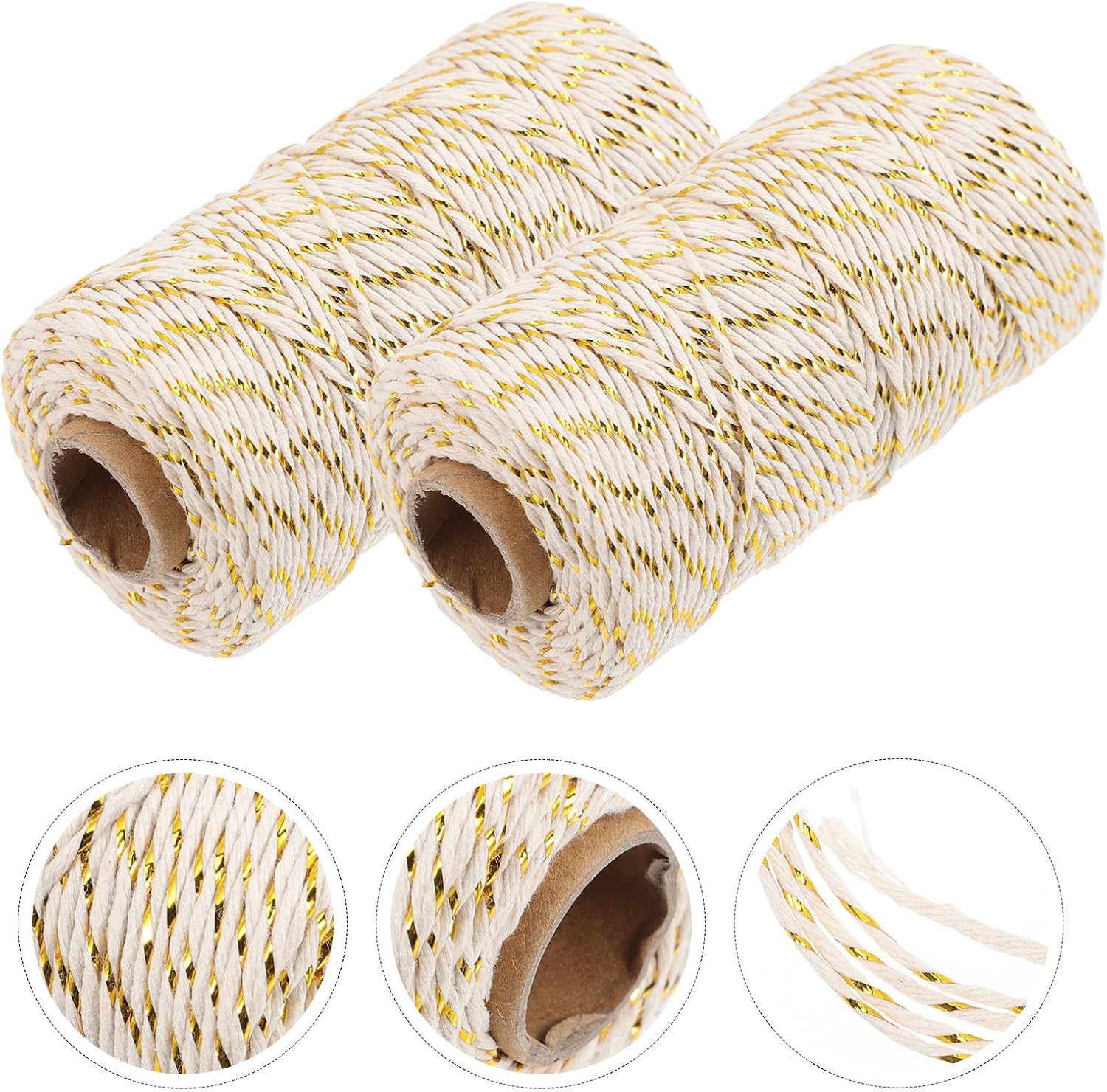 Cotton Rope Twine with Gold and Silver Threads for Gift Wrapping and Holiday Decoration, Supple to Touch, Multi-Functional Bag Ropes for Invitation Tag Line and DIY Crafts