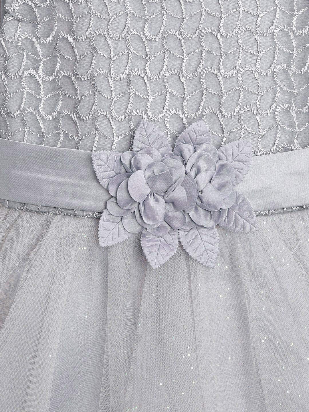 StyleStone Girls Grey Pearls and Roses Embellished Party Dress with Shrug (9221GreyBuckleShrug4-5) 2