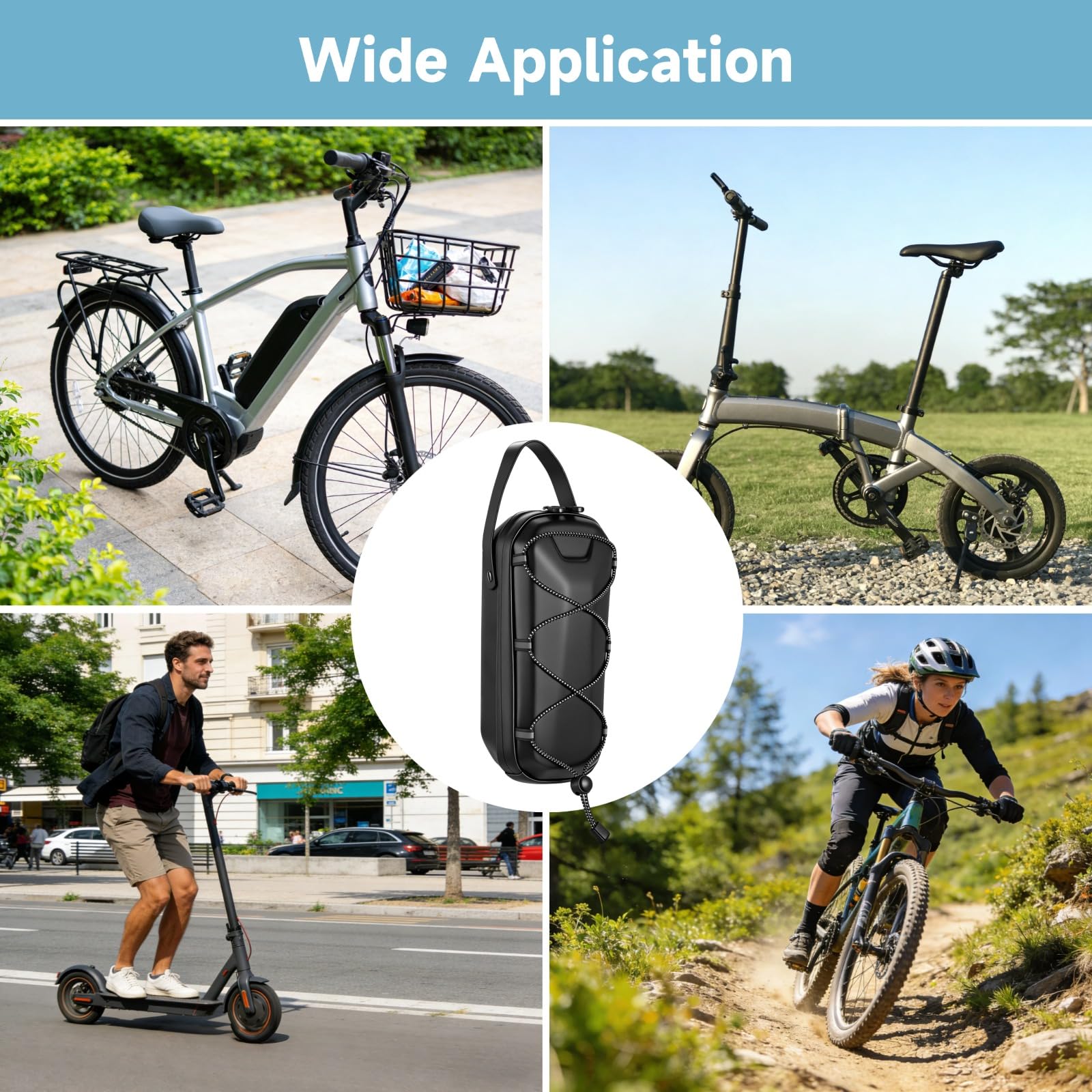 Sac de Rangement Trottinette électrique 3 L, Sac Guidon Coque Rigide EVA, Zips dissimulés, Organiseur Frontal pour téléphone, Chargeur, Outils, Pochette Accessoires pour vélo électrique