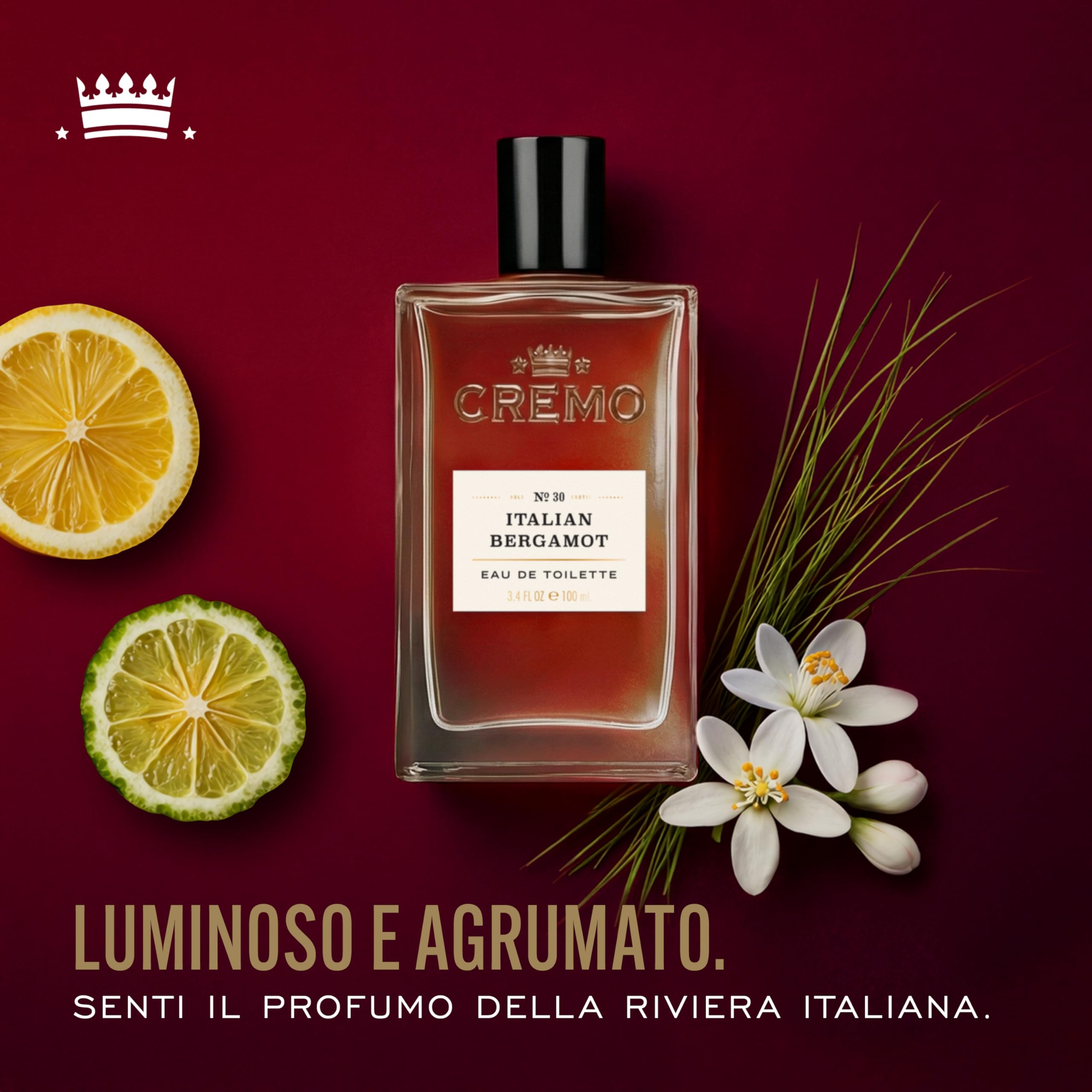 Cremo Italian Bergamot Eau de Toilette uomo - Fragranza agrumata - 100 ml | Creata da esperti di fragranze di fama mondiale, questa con fragranza iconica rivela note complesse e persistenti.