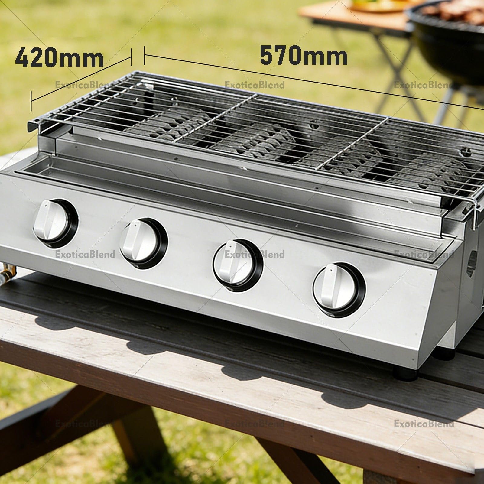 Grill komercyjny, grill LPG, grill gazowy stołowy, grill gazowy ze stalową osłoną, grill ogrodowy, grill ogrodowy z regulacją wysokości, do grillowania na imprezy w ogrodzie 4-Burner