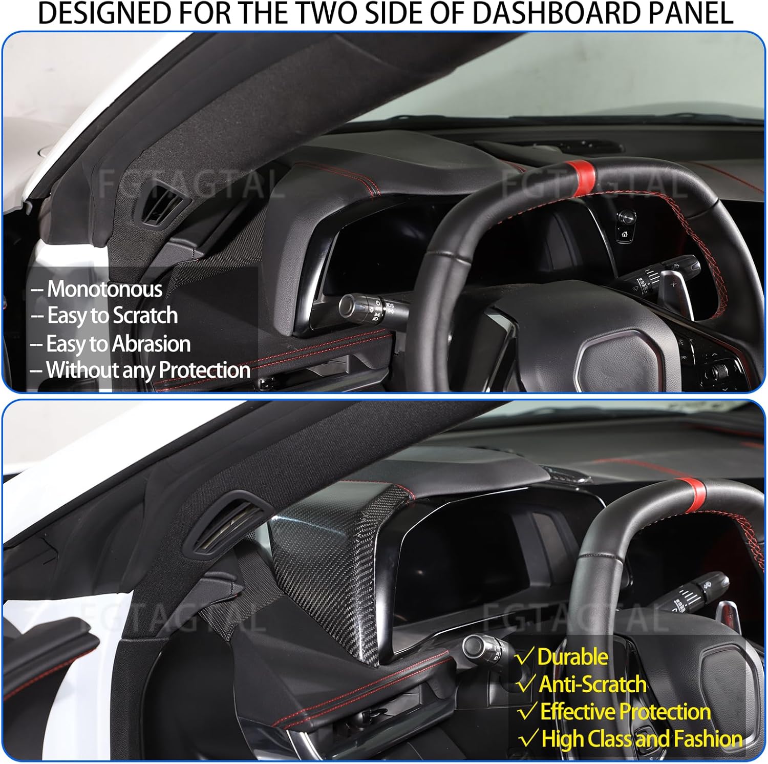 Real Carbon Fiber Dashboard Trim Cover Compatible with Chevrolet Corvette C8 2020-2025, Side Instrument Hood Panel Trim, Center Console Side Dash Panel Trim Cover, 2Pcs (Black)