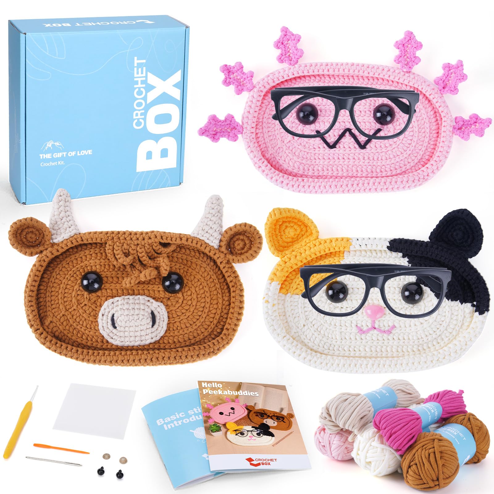 CROCHET BOX Crochet Kits for Beginners Adults, Glasses Holder Eyeglass Complete Crochet Starter Set with Soft Yarn, Easy-to-Follow Instructions and Video Tutorials, Birthday Gift for Adults