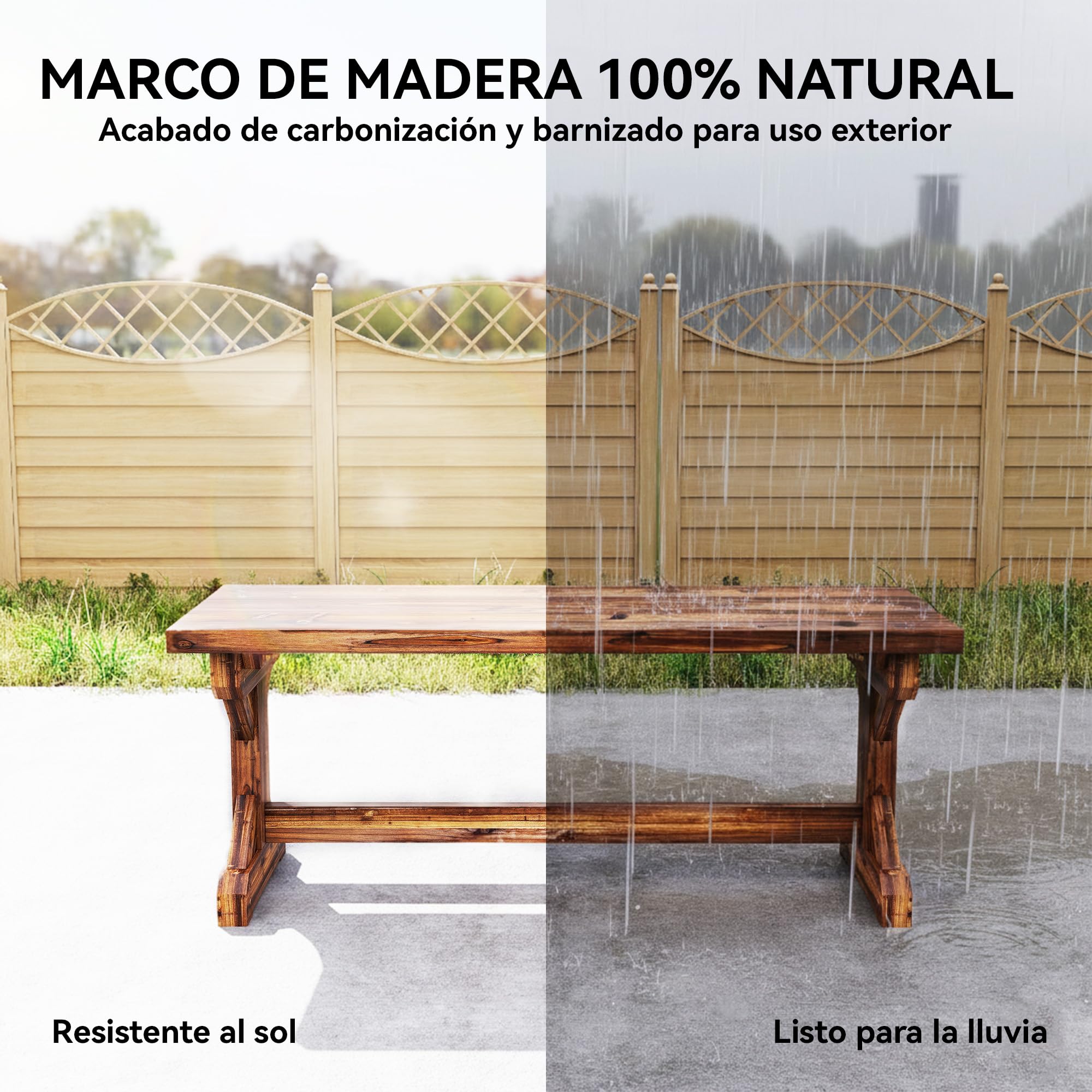 Outsunny Banco de Jardín de Madera, Banco Rústico Exterior de 2 Plazas con Base en Forma de X, Carga 240 kg, para Patio, Porche, Parque, Balcón, 114x40x46 cm, Carbonizado
