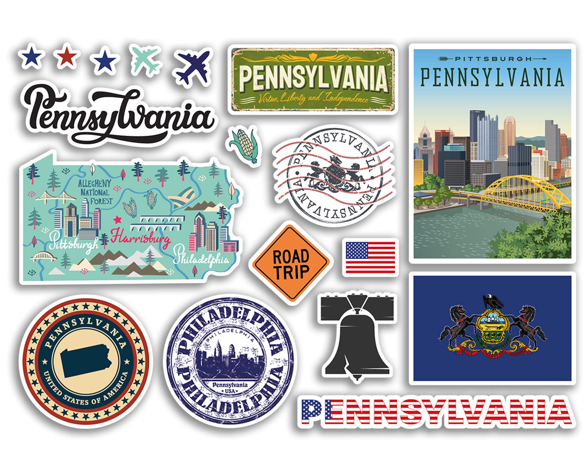 Dv Design Multi A5 Sticker Sheet Pennsylvania Landmarks Vinyl Stickers - America States Usa American Airport Stamps Skyline Flag Map Travel Holiday Scrapbooking City Luggage #79159