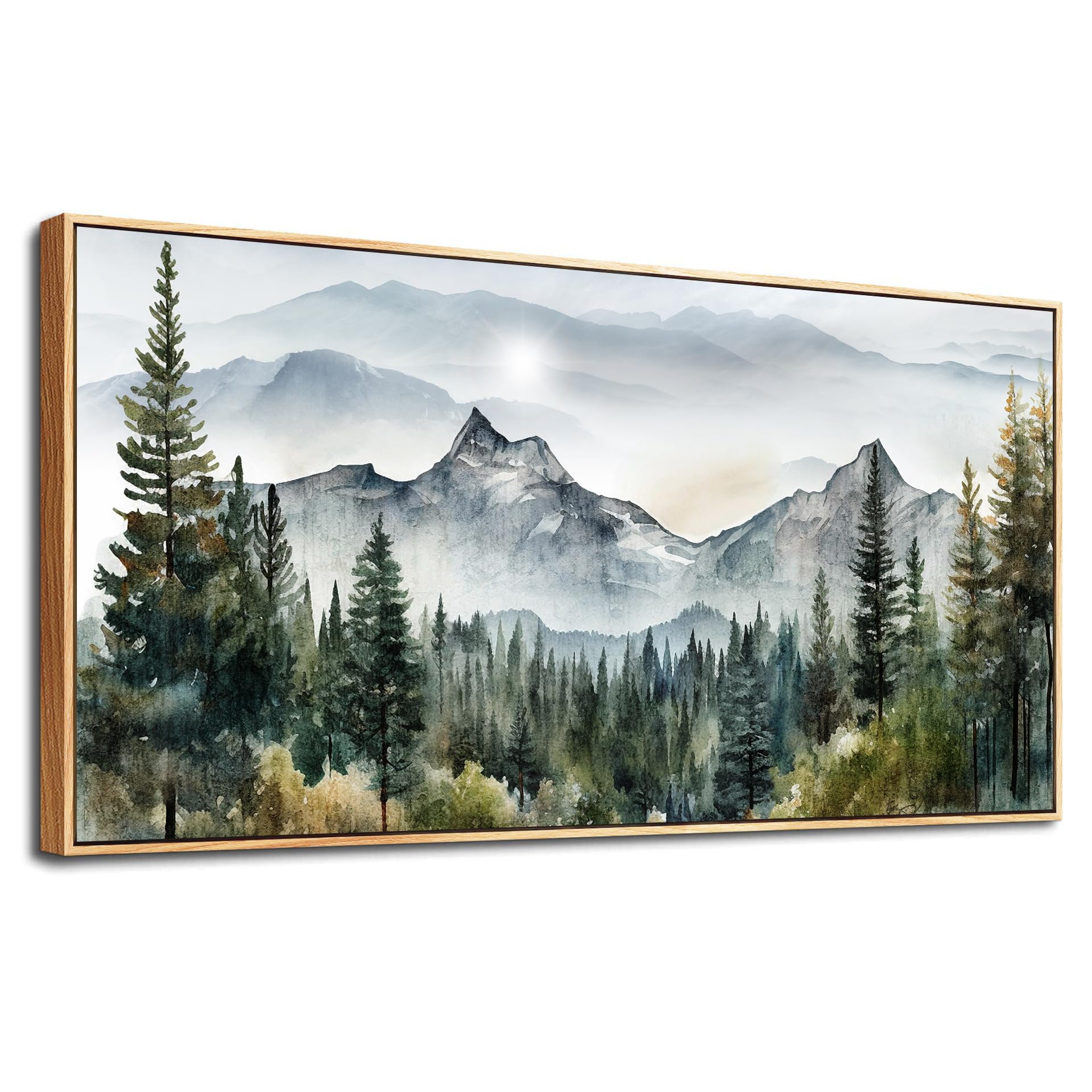 Arte de pared grande para sala de estar, lienzo con marco de madera, decoración de pared para dormitorio, oficina, decoración de pared, pintura abstracta de paisajes de montaña, obras de 7