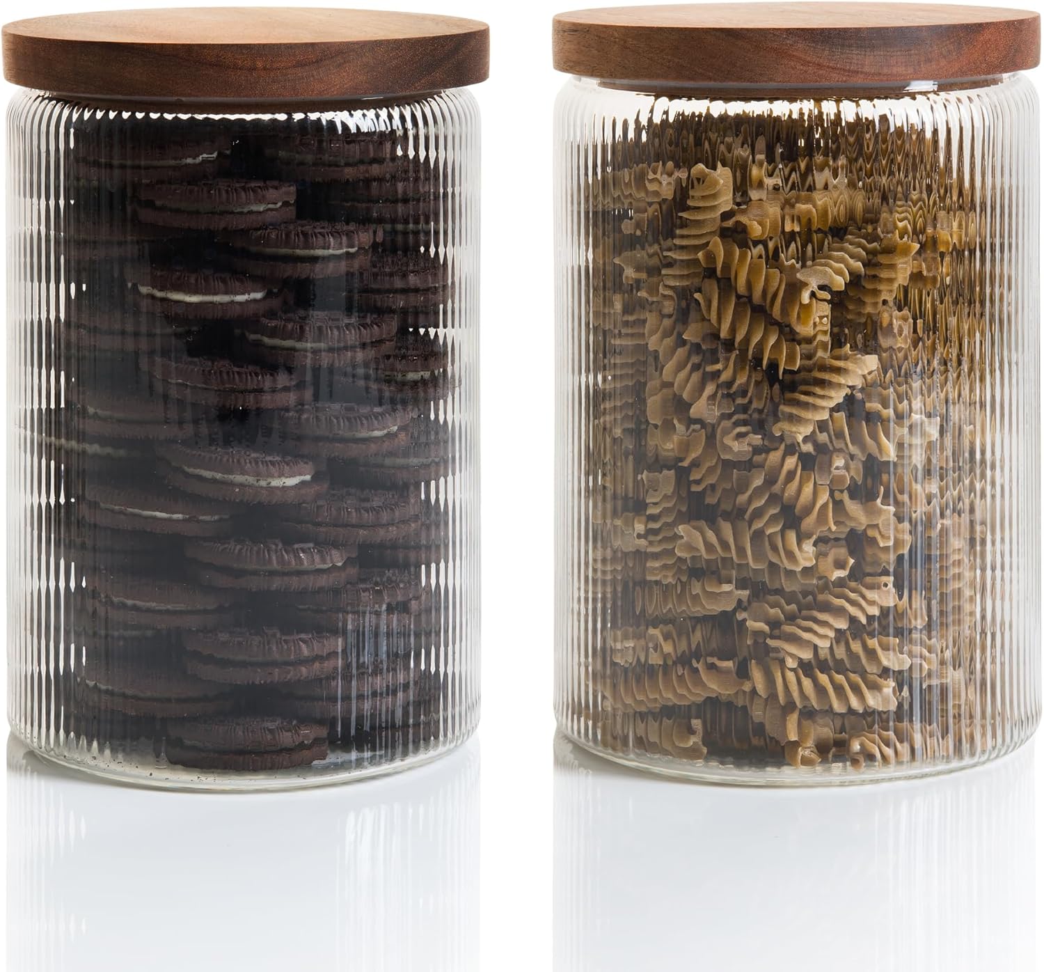 Mason & Fable Ribbed Glass Jar with Wooden Lid 70fl.oz- Set of 2 | Airtight Fluted Storage Container for Cookies, Pasta, Coffee, Dog Treats, Snacks | Organization Canisters for Home & Kitchen Mason & Fable Ribbed Glass Jar with Wooden Lid 70fl.oz- Set of 2 | Airtight Fluted Storage Container for Cookies, Pasta, Coffee, Dog Treats, Snacks | Organization Canisters for Home & Kitchen