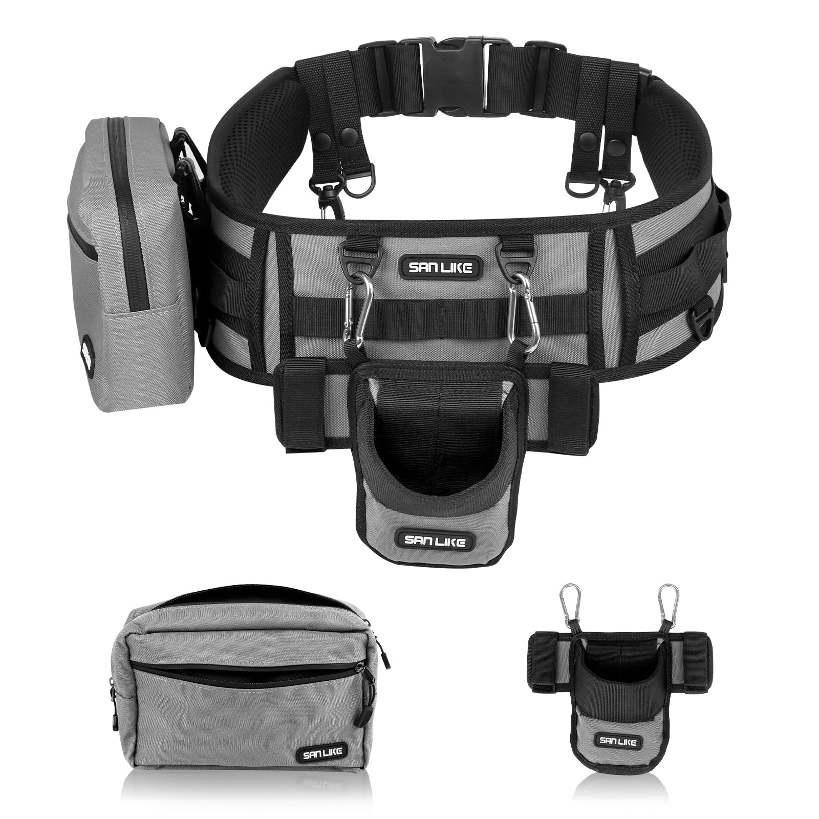 SANLIKE Fishing Belt Rod Holder Wading Fly Fishing Belt Kit Adjustable Fighting Waist Belt with Detachable Tackle Bag, Belly Rod Holder, Multi-Hook Design, Fishermen Tackle for Saltwater Surf