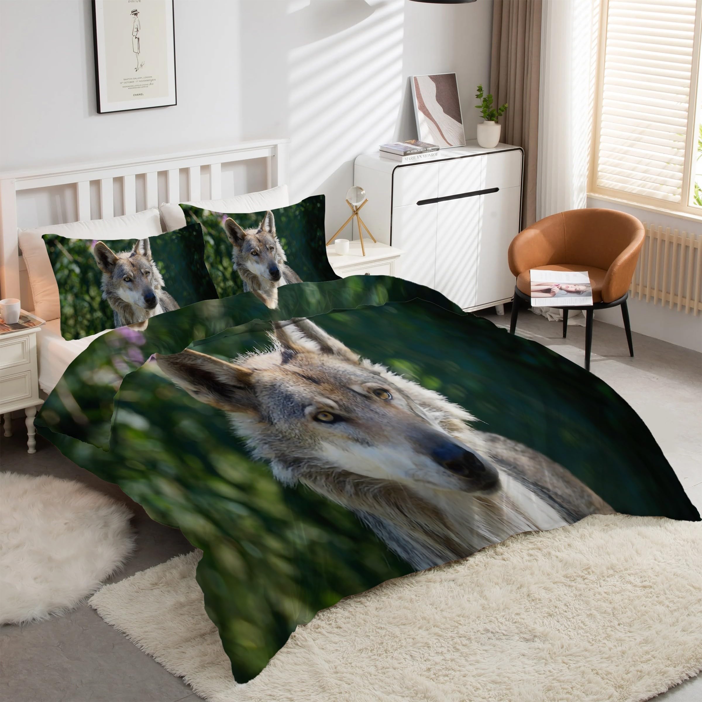 Housse de couette loup 200x200 cm avec 2 taies d'oreiller en microfibre kK1912
