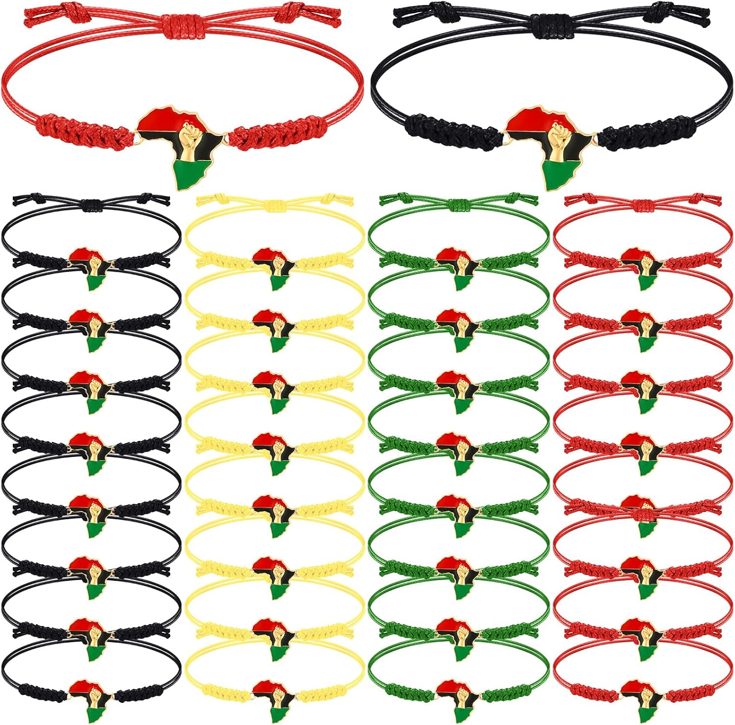 Sasylvia 20/48/100 Pcs Happy Juneteenth Bracelets Bulk Adjustable Cord Stretch 1865 Black African Afro American Independence Day Party Favors Freedom Day Stretch Gifts for Adults Jewelry