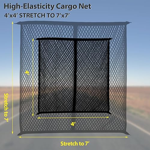 Miniatura 3 de Red de carga para cama de camioneta, organizador de malla de red de carga para camiones, 4 x 4 pies elástica a 7 x 7 pies, red altamente elástica