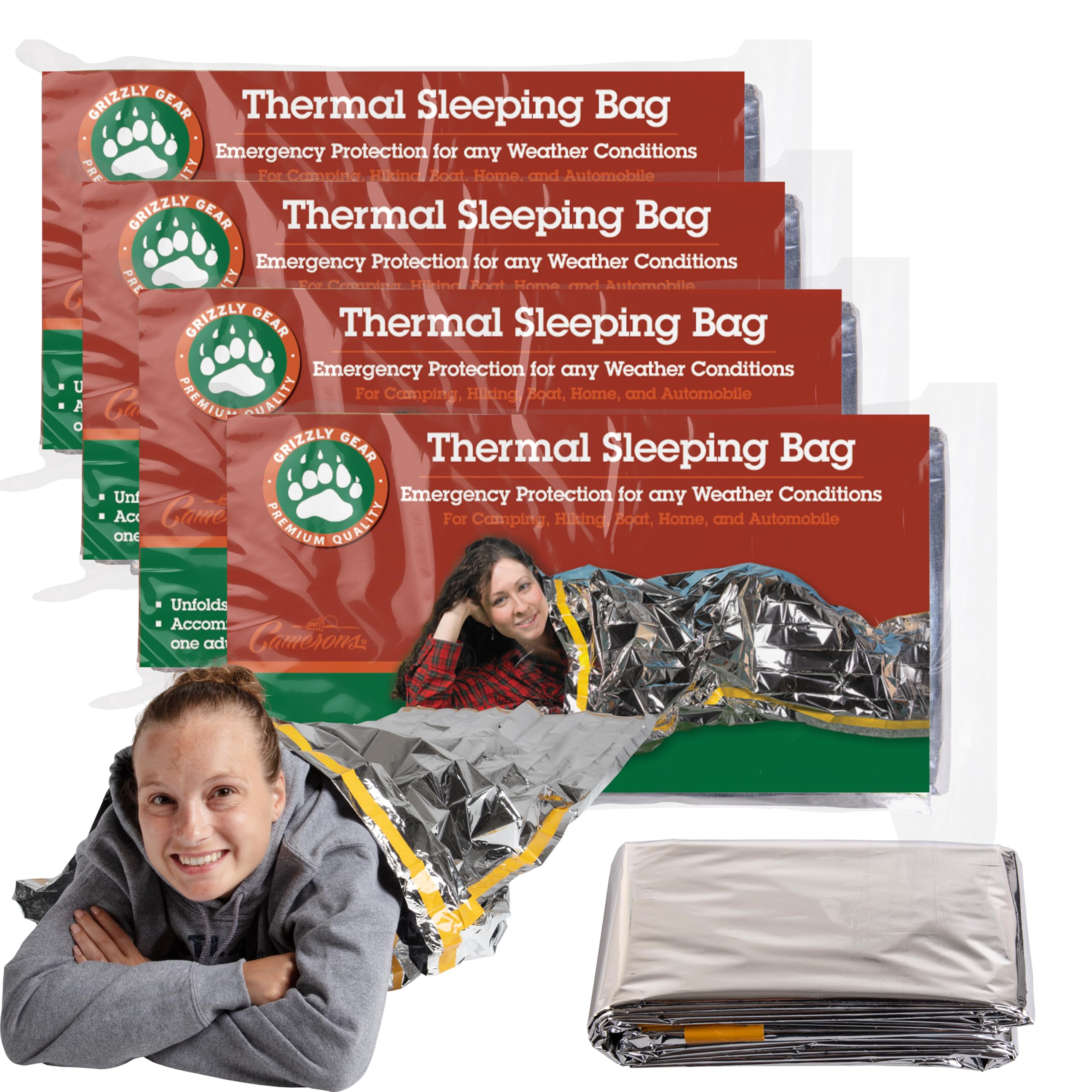 Emergency Thermal Mylar Sleeping Bags - Ultra Compact for Camping, Survival, Disaster Bivouac Shelter - Pocket Sized, Unfolds to 7ft x 3ft -Retains 90% of Body Heat and Repels Wind and Water
