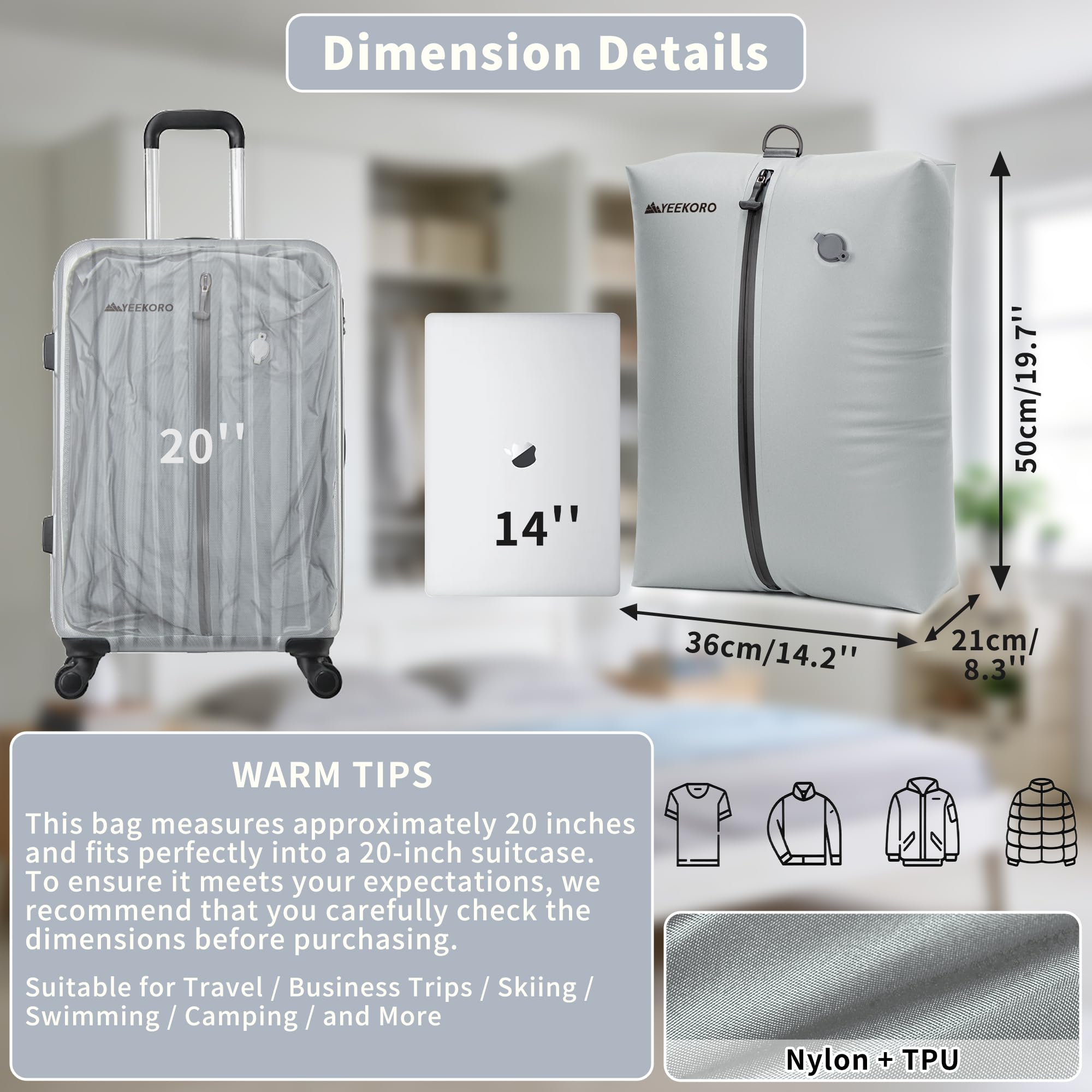 Bolsa de vacío para viajes, bolsas de compresión al vacío profesionales, IPX8, impermeables, reutilizables, antidesgarros, ahorran espacio, bolsas de almacenamiento al vacío para maleta