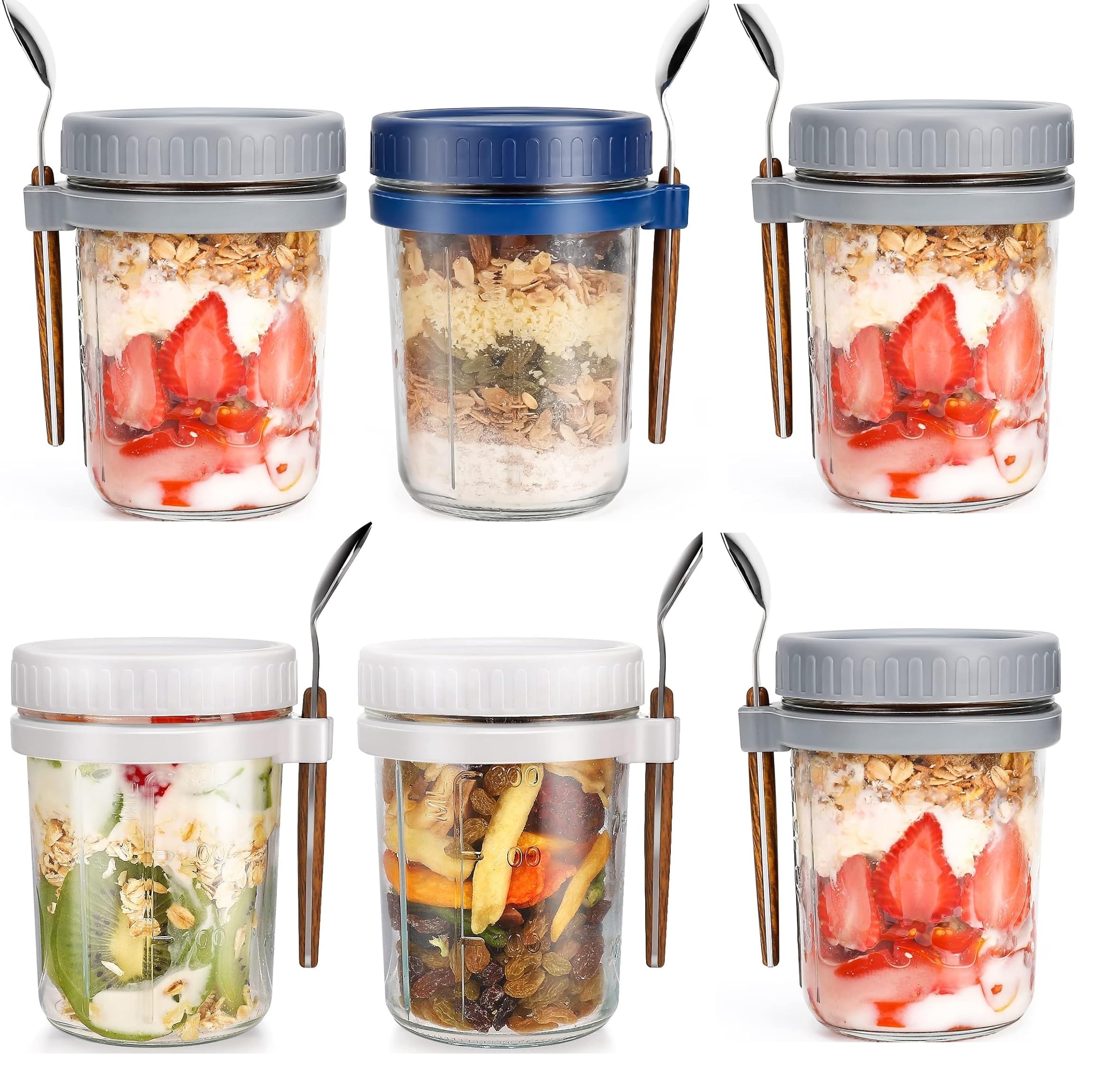 Glass Overnight Oats Containers - Leak-Proof & with Spoons -6