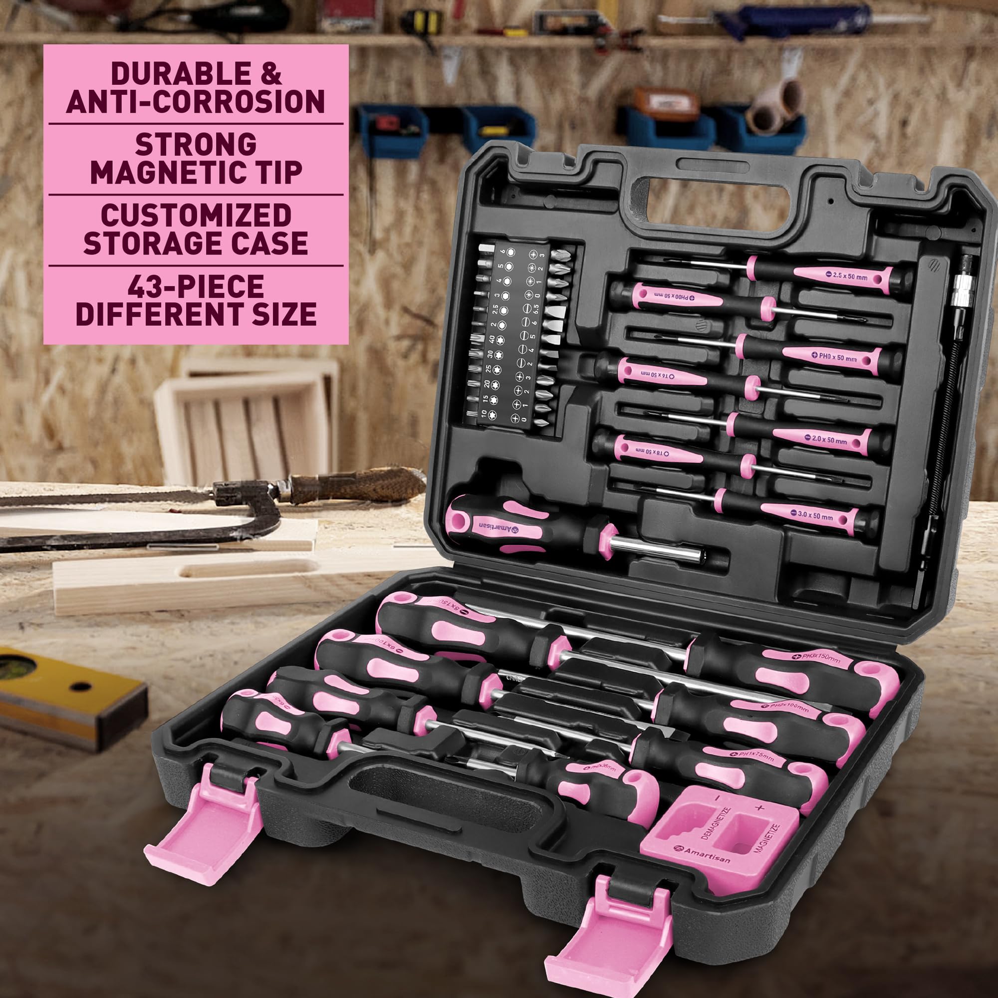 Magnetic Screwdrivers Set With Case, 43-Piece Includs Slotted, Phillips, Hex, P - View #2