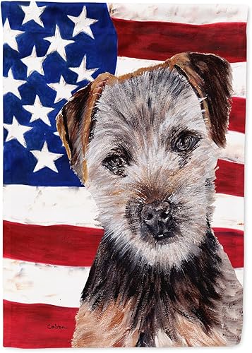 Miniatura 233 de Caroline's Treasures SS4017GF Bandera de Estados Unidos con Bulldog Inglés para jardín, bandera decorativa para patio exterior, patio, parterres,