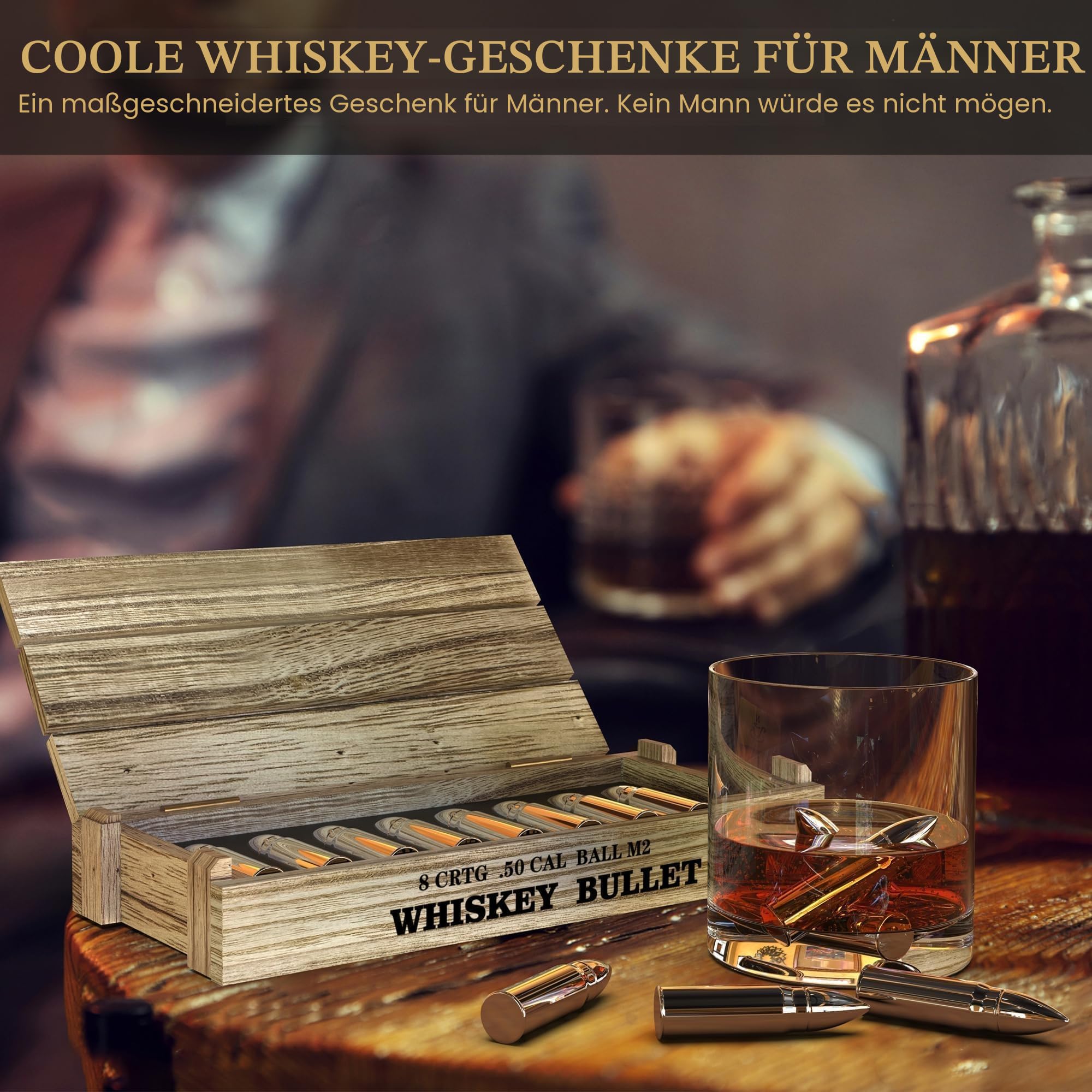 Geschenke für Männer Vatertagsgeschenke - Bullet Eiswürfel Edelstahl Wiederverwendbare Metall Whisky Steine für Jahrestag Und Geburtstag Personalisierte Geschenk für Ihn Ehemann Papa Freund (8Stück)