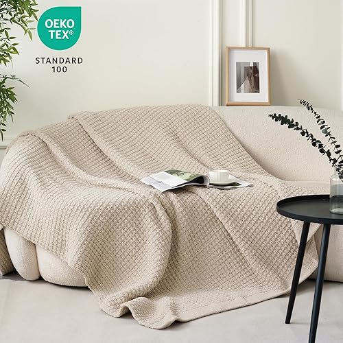 Miniatura 7 de PHF Manta de punto gofre de chenilla, tamaño individual, felpa cálida y acogedora de 60 x 80 pulgadas, manta ultra suave, ropa de cama gruesa y
