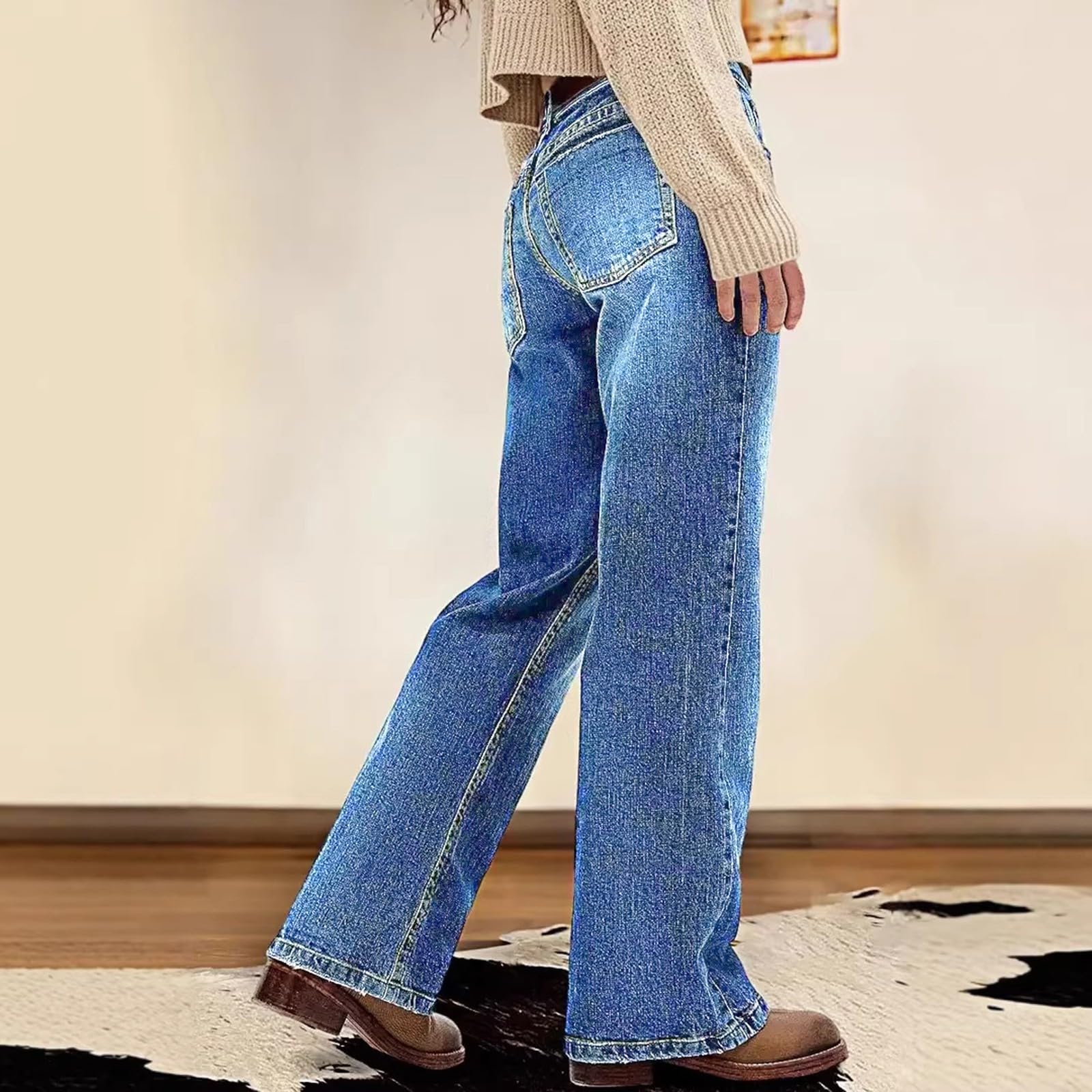 Jeans Donna Elasticizzati in Vita Jeans Elasticizzati Leggeri Casual Pantaloni Vita Alta Curvy Larghi Taglie Forti Pantaloni Denim Baggy Gamba Larga Palazzo Wide Leg Pants Comodi Moda Basic