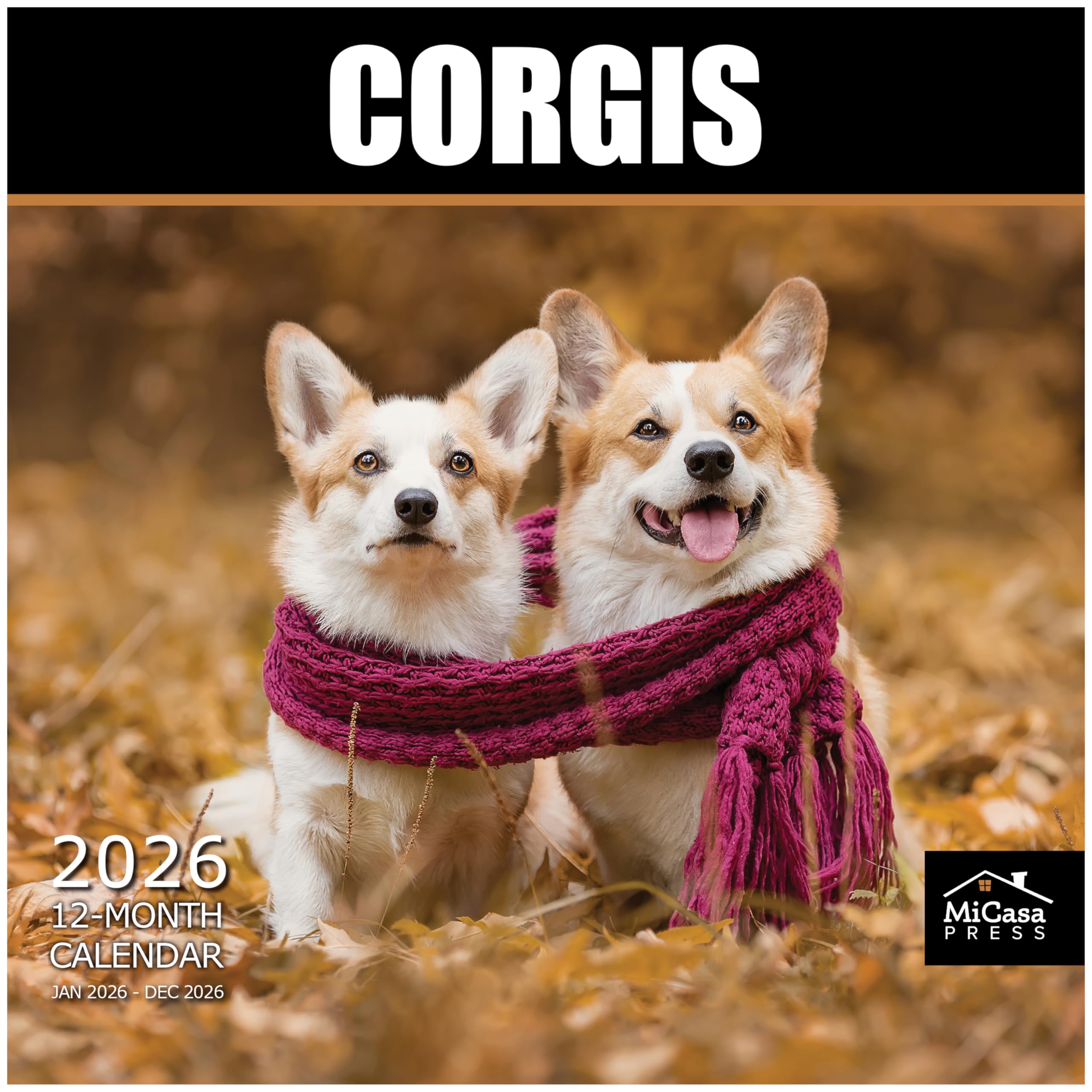 MICASA Corgis 2026 Wall Calendar 12 Month | 12" x 24" Open | Thick & Sturdy Paper | Giftable | Calendar 2026