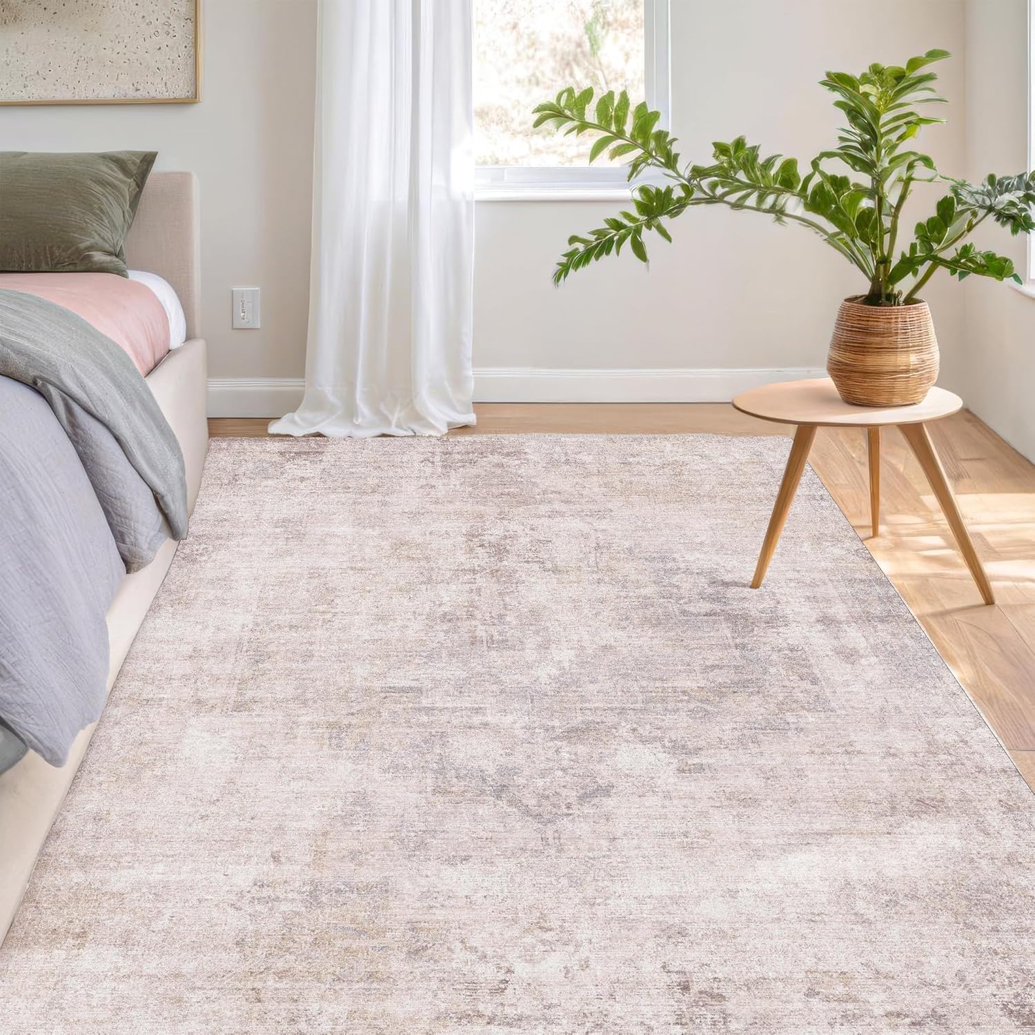 Tapis de salle a manger moderne rose 200x300 pour grand salon chic