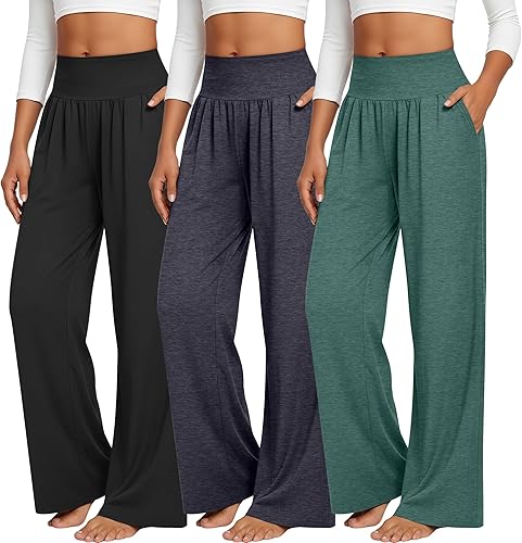 Miniatura 8 de Neer 3 piezas de pantalones de yoga de pierna ancha para mujer, cómodos, holgados, de cintura alta, pantalones deportivos casuales para