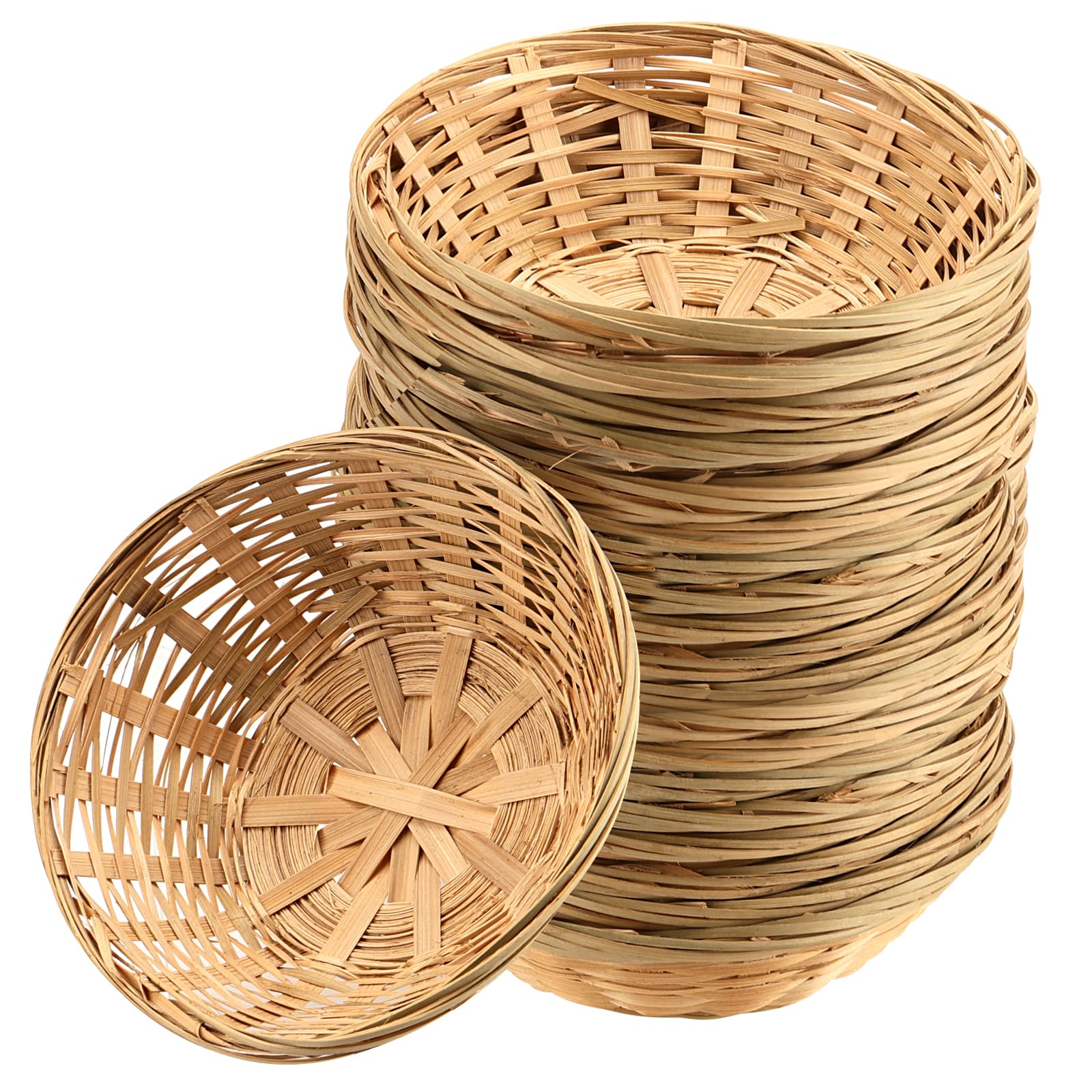 JEUIHAU 10 PCS 9 Inch Bamboo Bread Basket, Round Wicker Bread Basket Natural Bamboo Wicker Basket for Bread, Fruit and Snack Storage