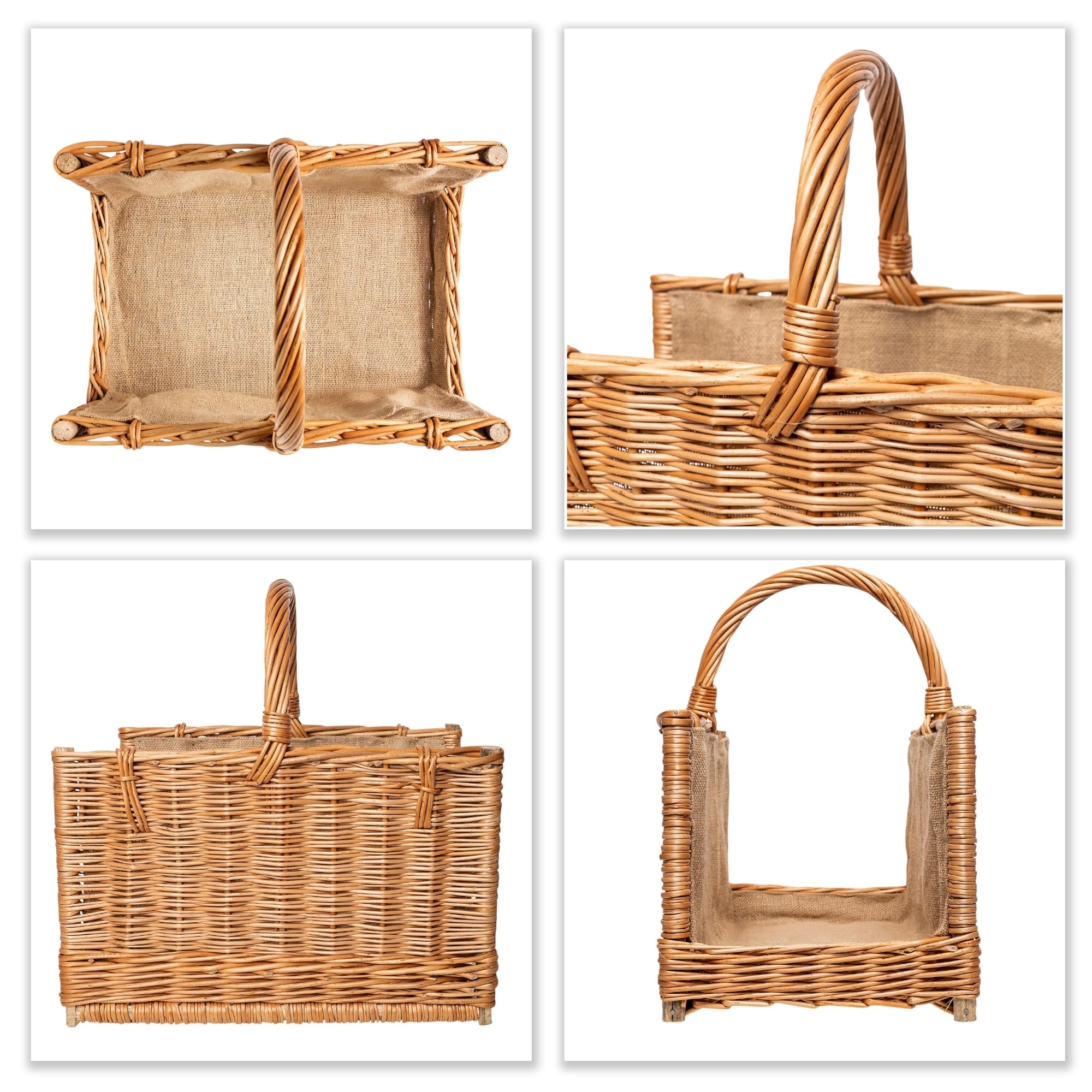 Creative Home Groß Kaminkorb Holzkorb Kaminholzkorb Rattan | 45 x 30 x 47 cm | Aufbewahrung Rechteckig Weidenkorb für Kaminholz/Holz | Braun Dick Weide Feuerholzkorb Holztrage Tragekorb