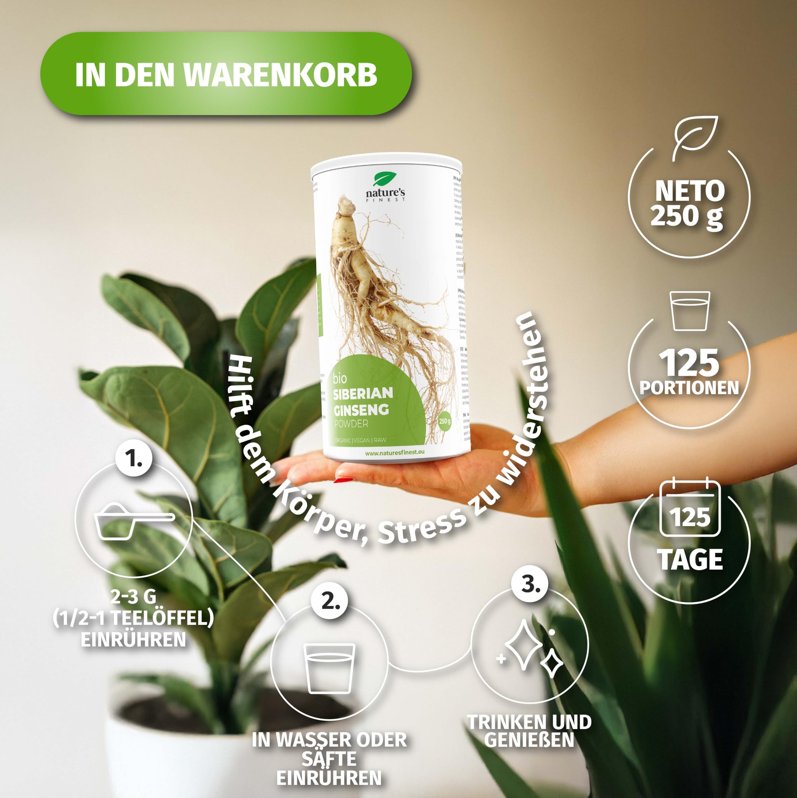 Nature's Finest Bio Sibirischer Ginseng, Pulver 250 g | Eleutherococcus senticosus Wurzelpulver - 100 % bio, vegan - traditionsreiche Wurzel, fein gemahlen für Getränke