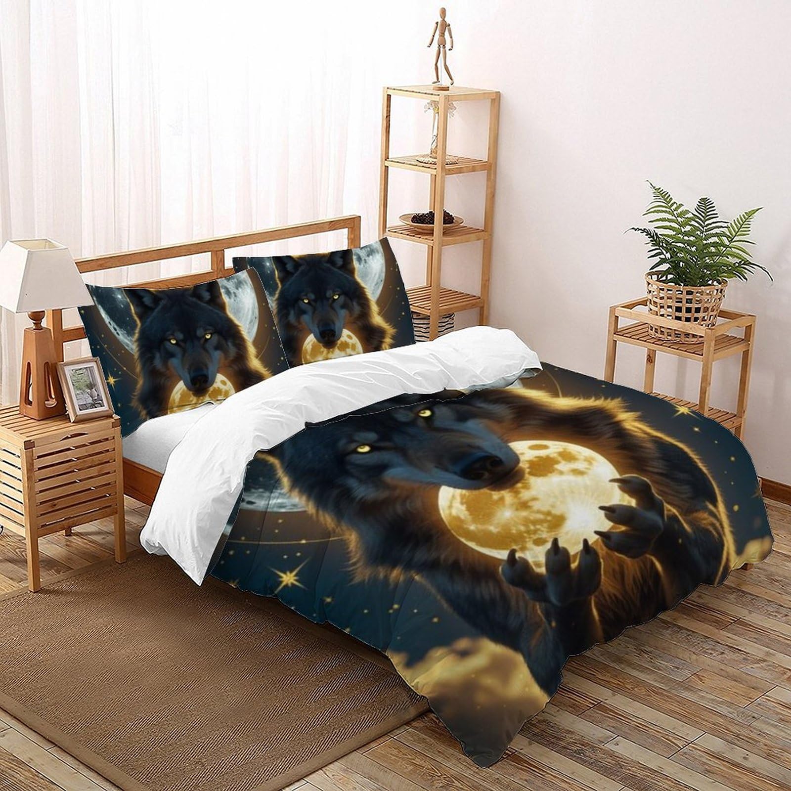 Housse de couette 200x200 loup imprimé 3D animauxtaie d'oreiller fille